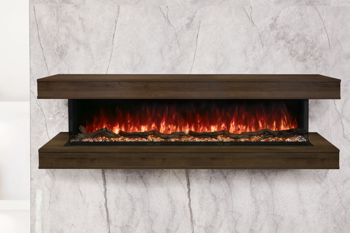 Modern Flames Landscape Pro 94'' Studio Suite Wall Mount Mantel Package | Weathered Walnut - Electric Fireplace by Modern Flames | Buy at Agent BBQ
