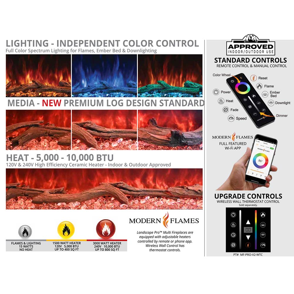 Modern Flames LPM - 5616 - WMC Landscape Pro Multi 56 - Inch Three - Sided Electric Fireplace with Wall Mount Mantel - Hearth : Electric Fireplace by Modern Flames | Buy at Agent BBQ