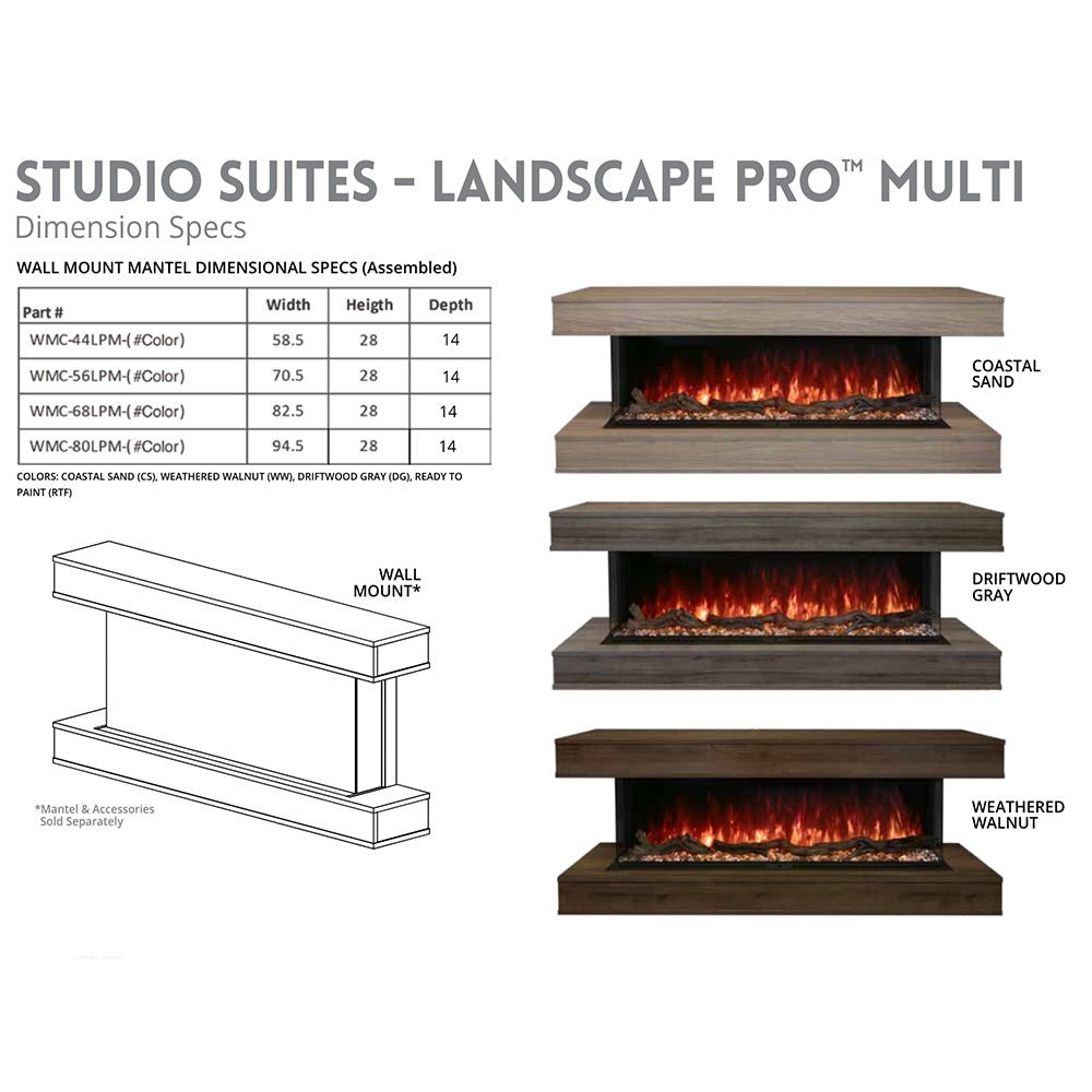 Modern Flames LPM - 5616 - WMC Landscape Pro Multi 56 - Inch Three - Sided Electric Fireplace with Wall Mount Mantel - Hearth : Electric Fireplace by Modern Flames | Buy at Agent BBQ