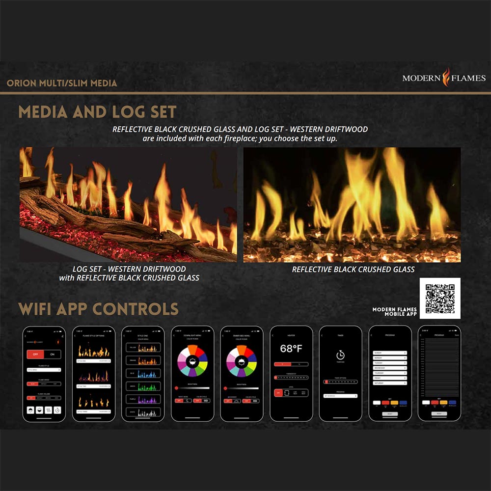 Modern Flames Orion Multi 76 - Inch Three - Sided Electric Fireplace with Allwood Wall System - Hearth : Electric Fireplace by Modern Flames | Buy at Agent BBQ