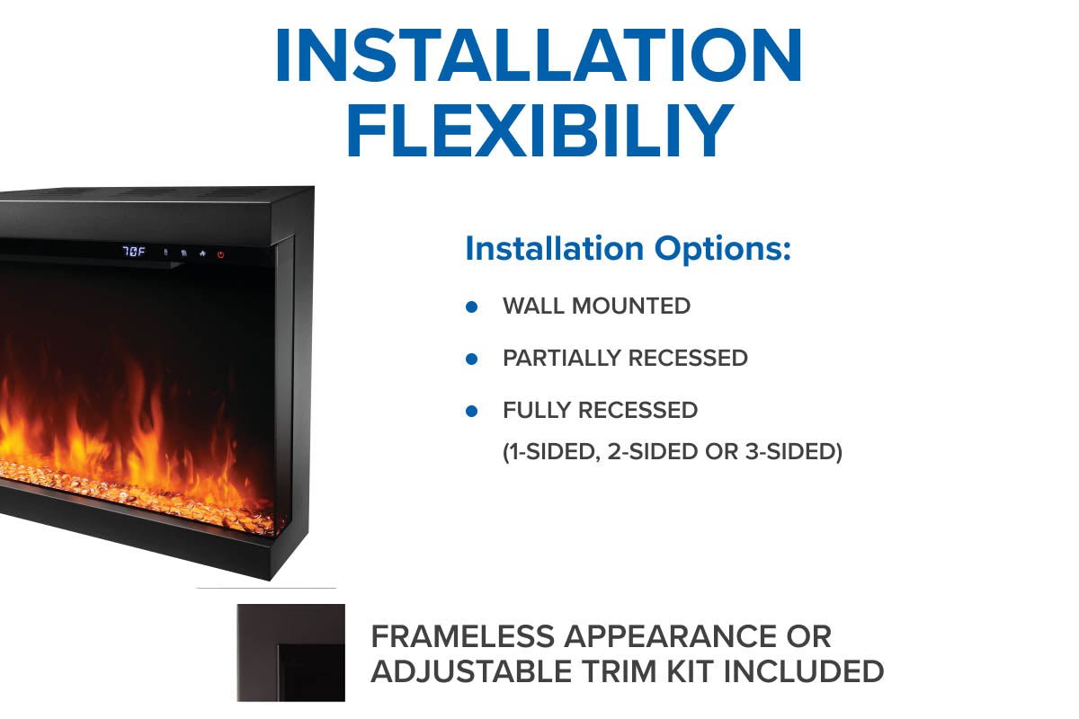 Napoleon Astound 62" FlexMount Smart Multi - Side Wall Mount | Recessed Electric Fireplace - Multi - Side View Electric Fireplace by Napoleon | Buy at Agent BBQ