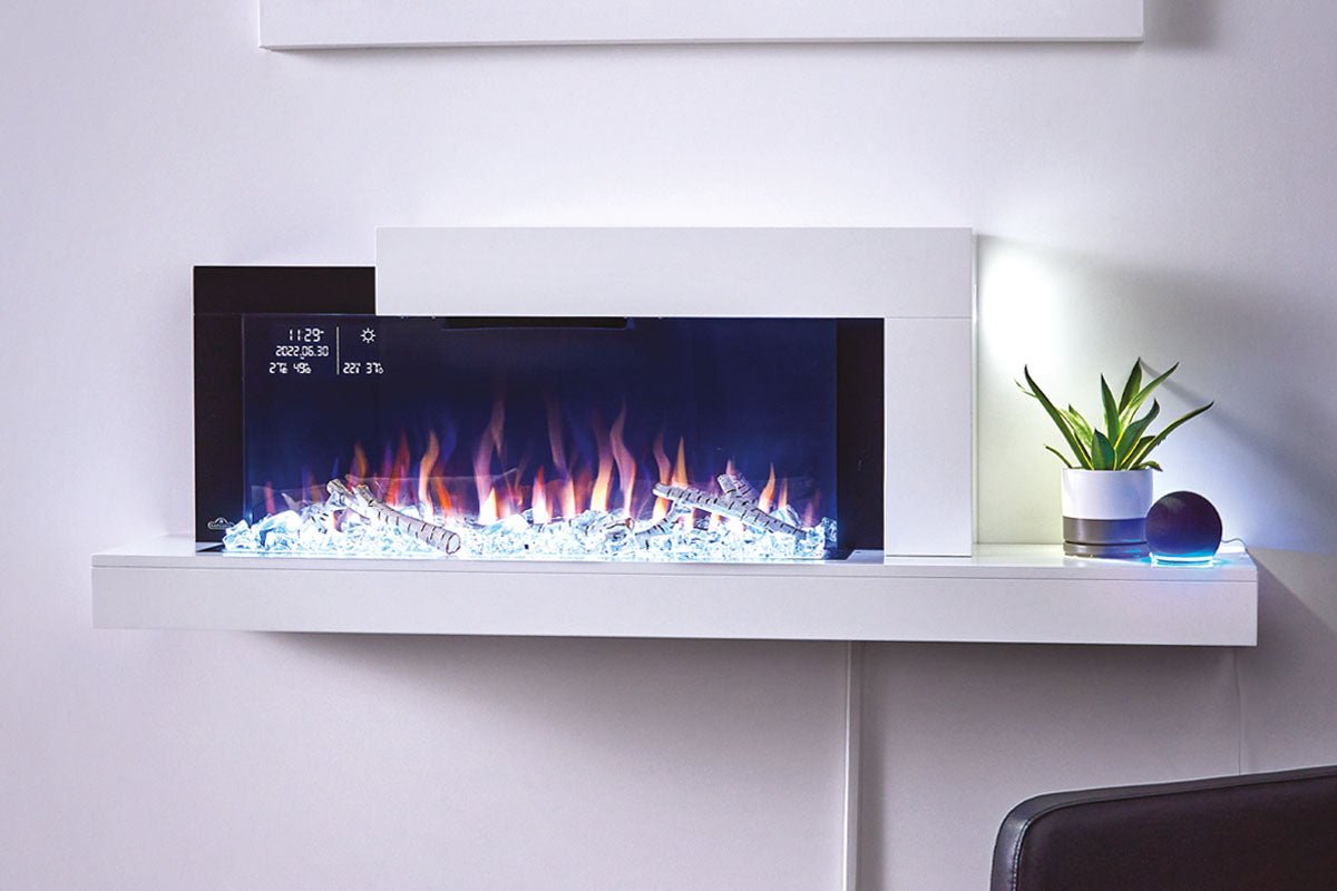 Napoleon Stylus Cara Elite Smart 60'' White Wall Mount Electric Fireplace with Shelf - Wall Mount Built In Electric Fireplace by Napoleon | Buy at Agent BBQ