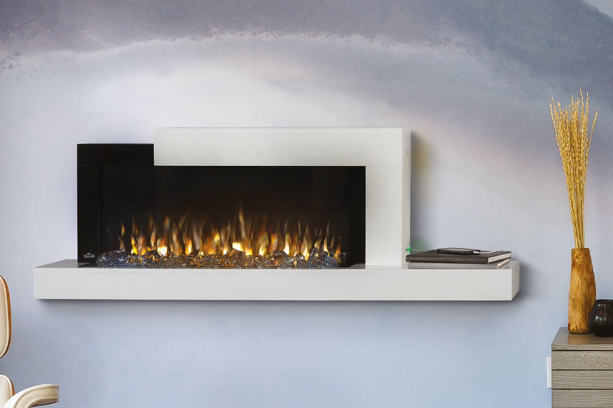 Napoleon Stylus Cara Elite Smart 60'' White Wall Mount Electric Fireplace with Shelf - Wall Mount Built In Electric Fireplace by Napoleon | Buy at Agent BBQ