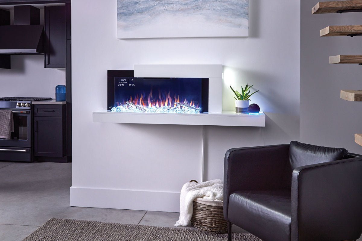 Napoleon Stylus Cara Elite Smart 60'' White Wall Mount Electric Fireplace with Shelf - Wall Mount Built In Electric Fireplace by Napoleon | Buy at Agent BBQ