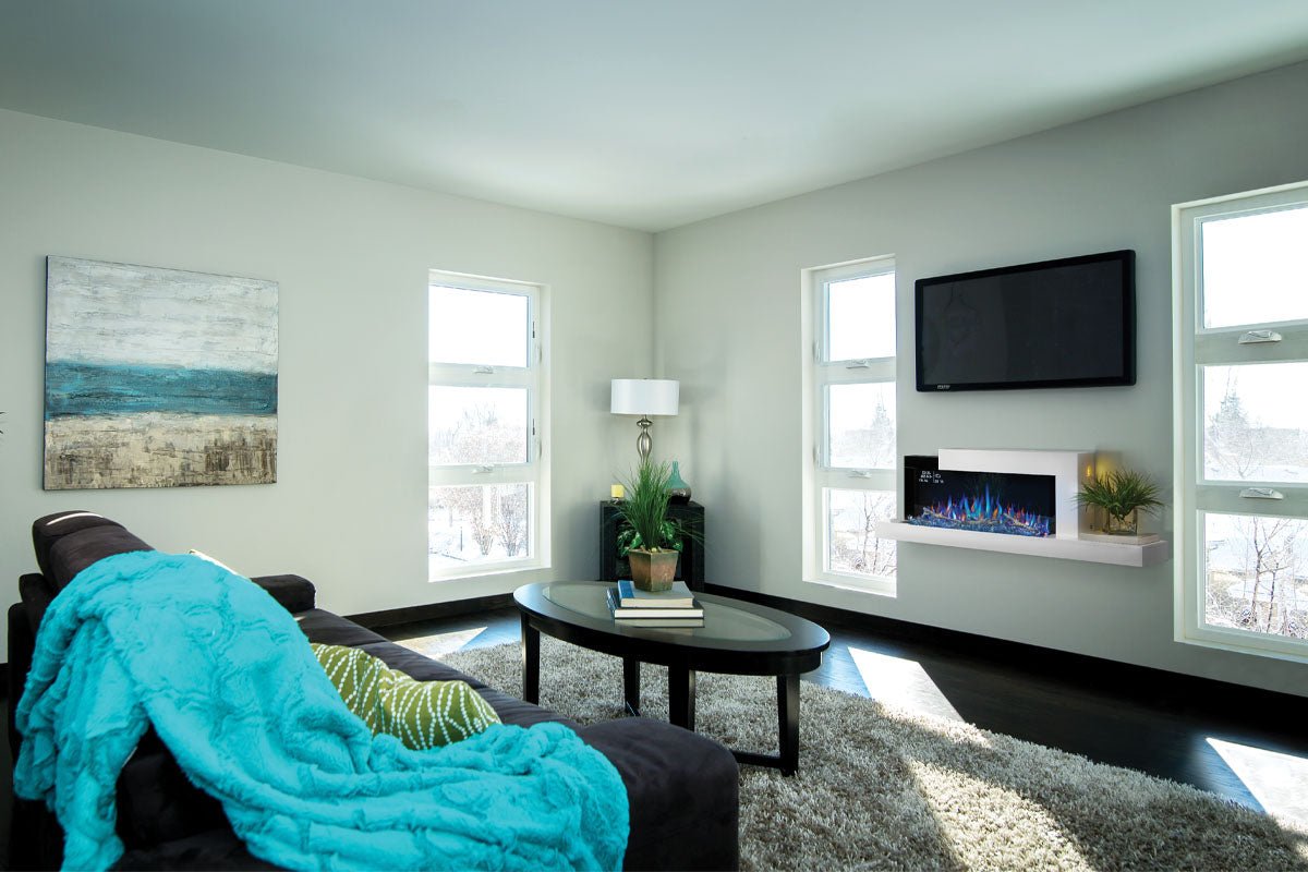 Napoleon Stylus Cara Elite Smart 60'' White Wall Mount Electric Fireplace with Shelf - Wall Mount Built In Electric Fireplace by Napoleon | Buy at Agent BBQ