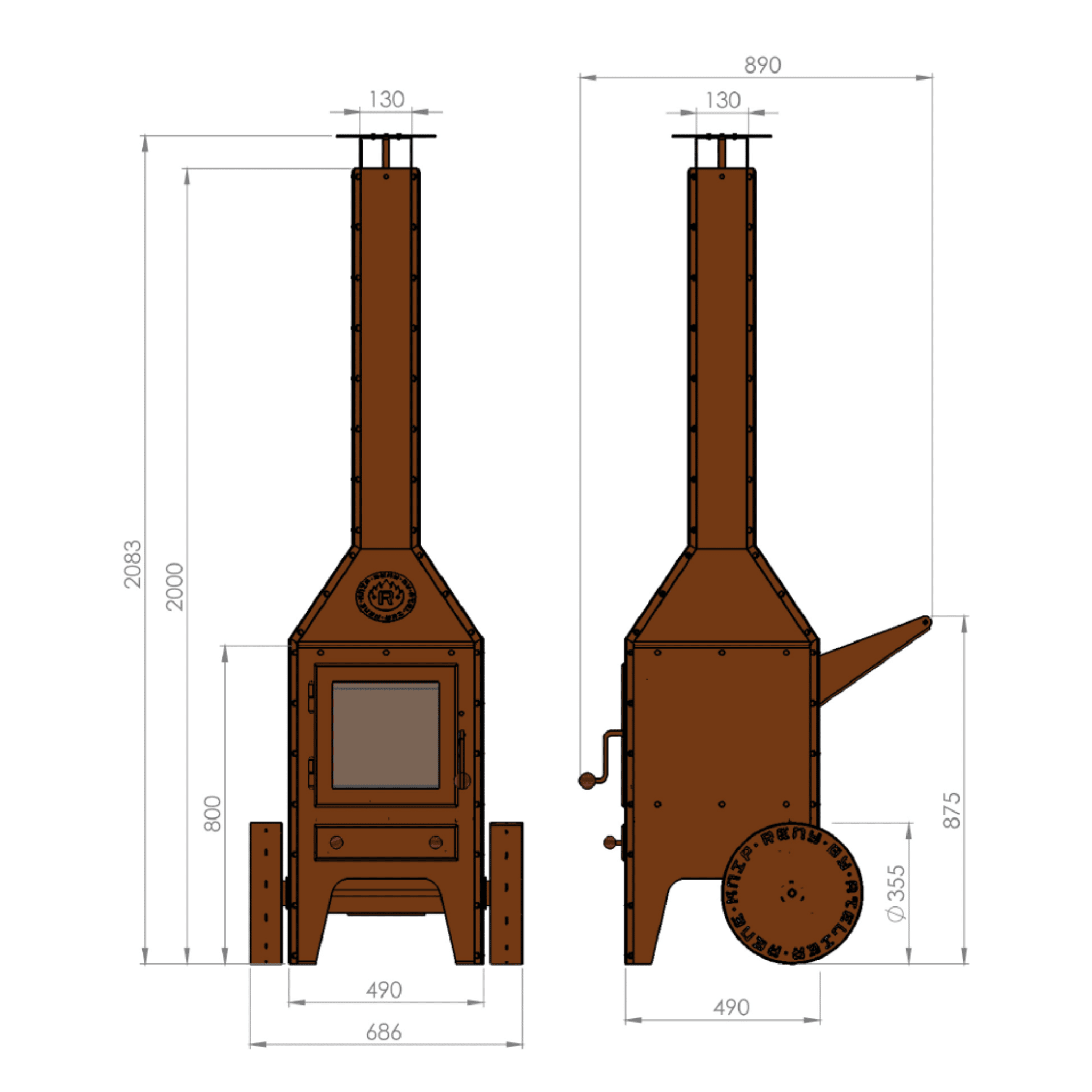 RB73 Bijuga 3mm CorTen Steel Fireplace With Two Wheels and a Push Bar - by RB73 | Buy at Agent BBQ