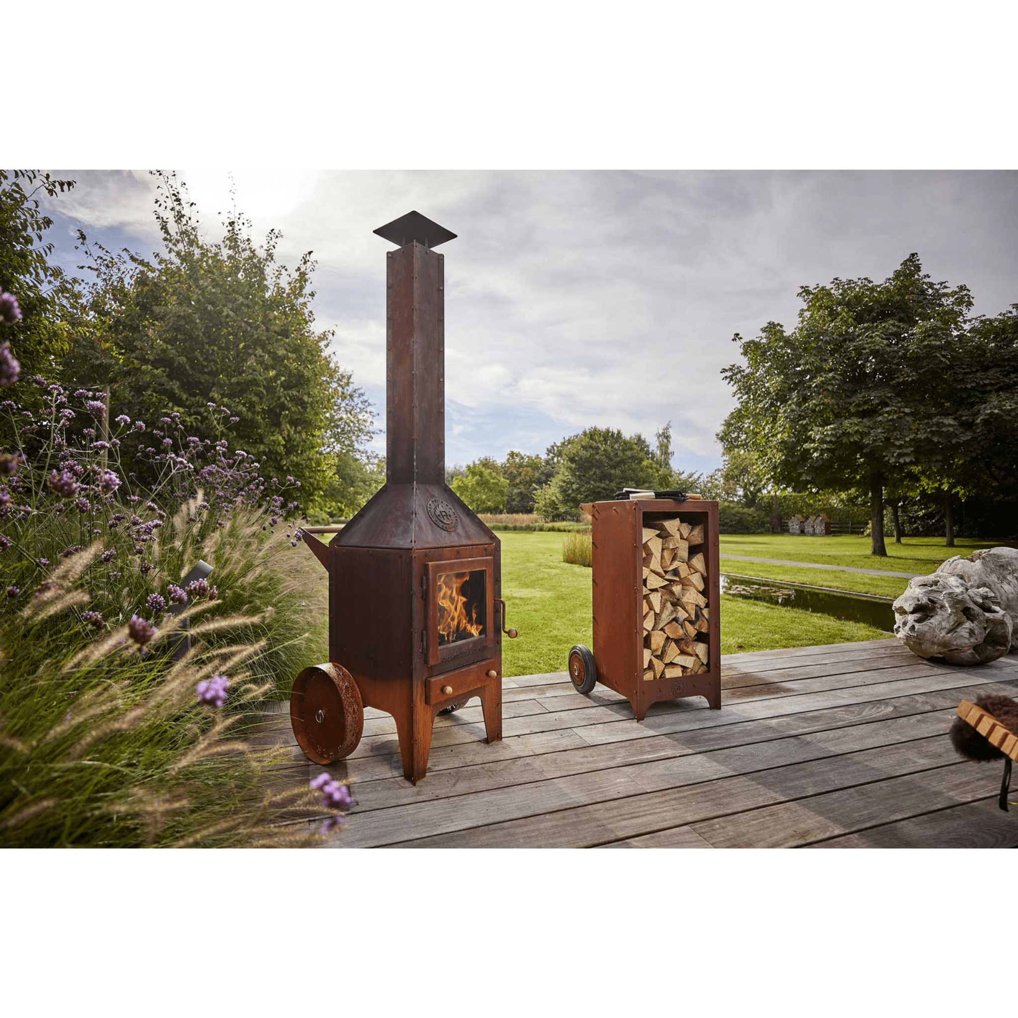 RB73 Bijuga 3mm CorTen Steel Fireplace With Two Wheels and a Push Bar - by RB73 | Buy at Agent BBQ