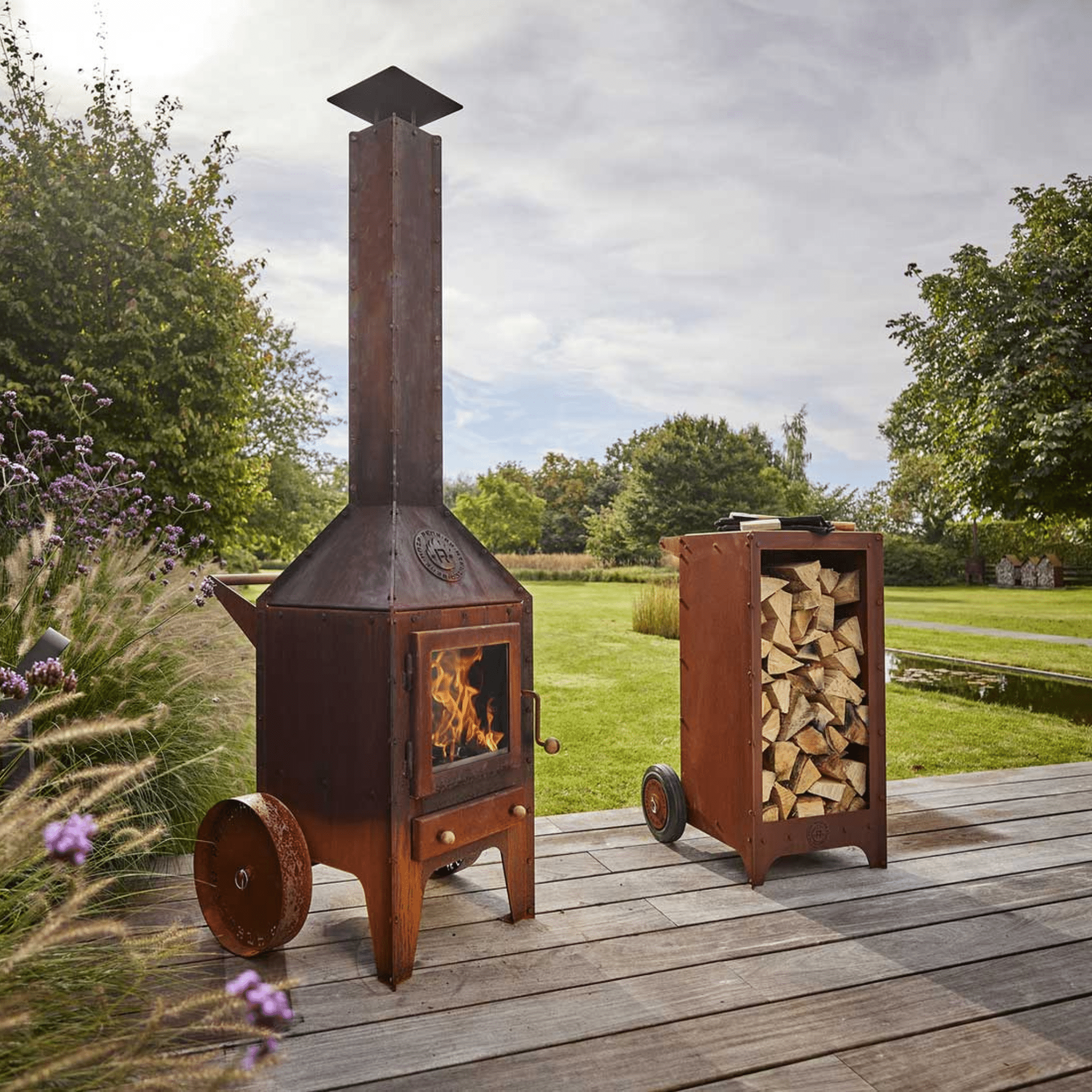 RB73 Bijuga 3mm CorTen Steel Fireplace With Two Wheels and a Push Bar - by RB73 | Buy at Agent BBQ