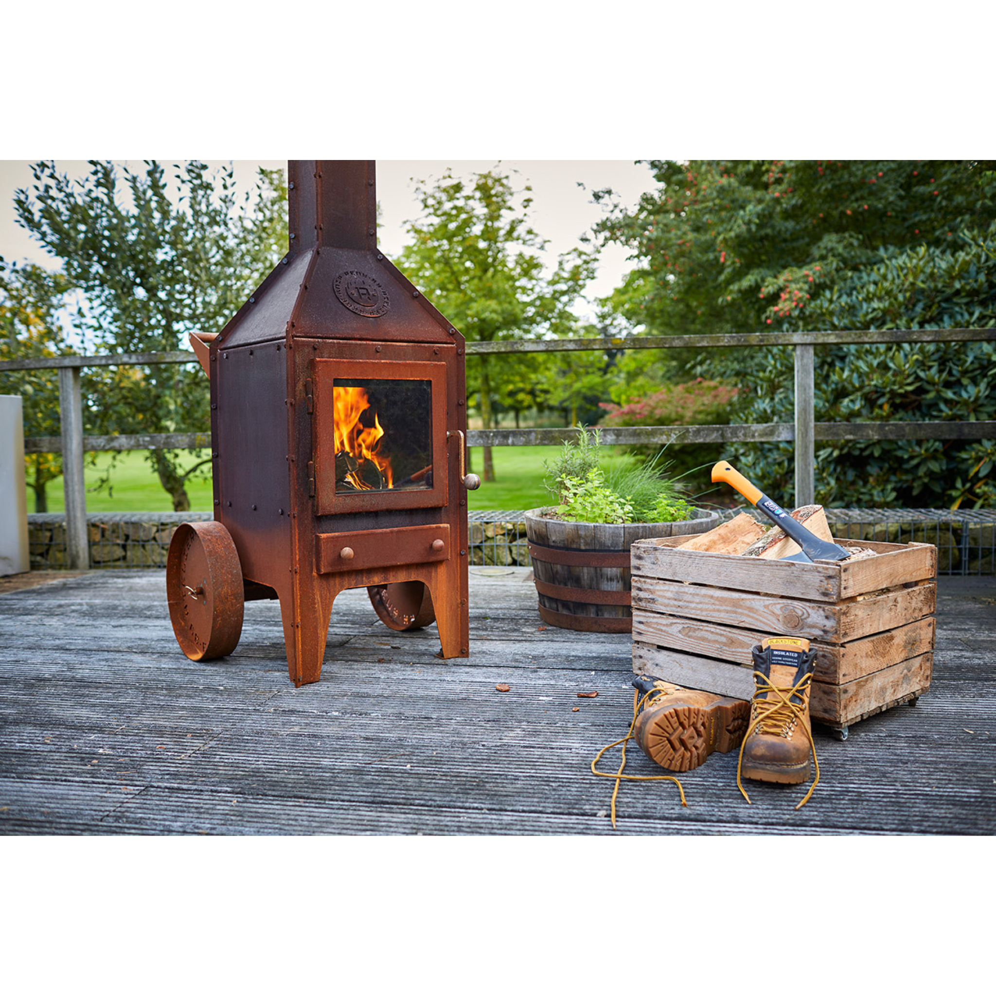 RB73 Bijuga 3mm CorTen Steel Fireplace With Two Wheels and a Push Bar - by RB73 | Buy at Agent BBQ