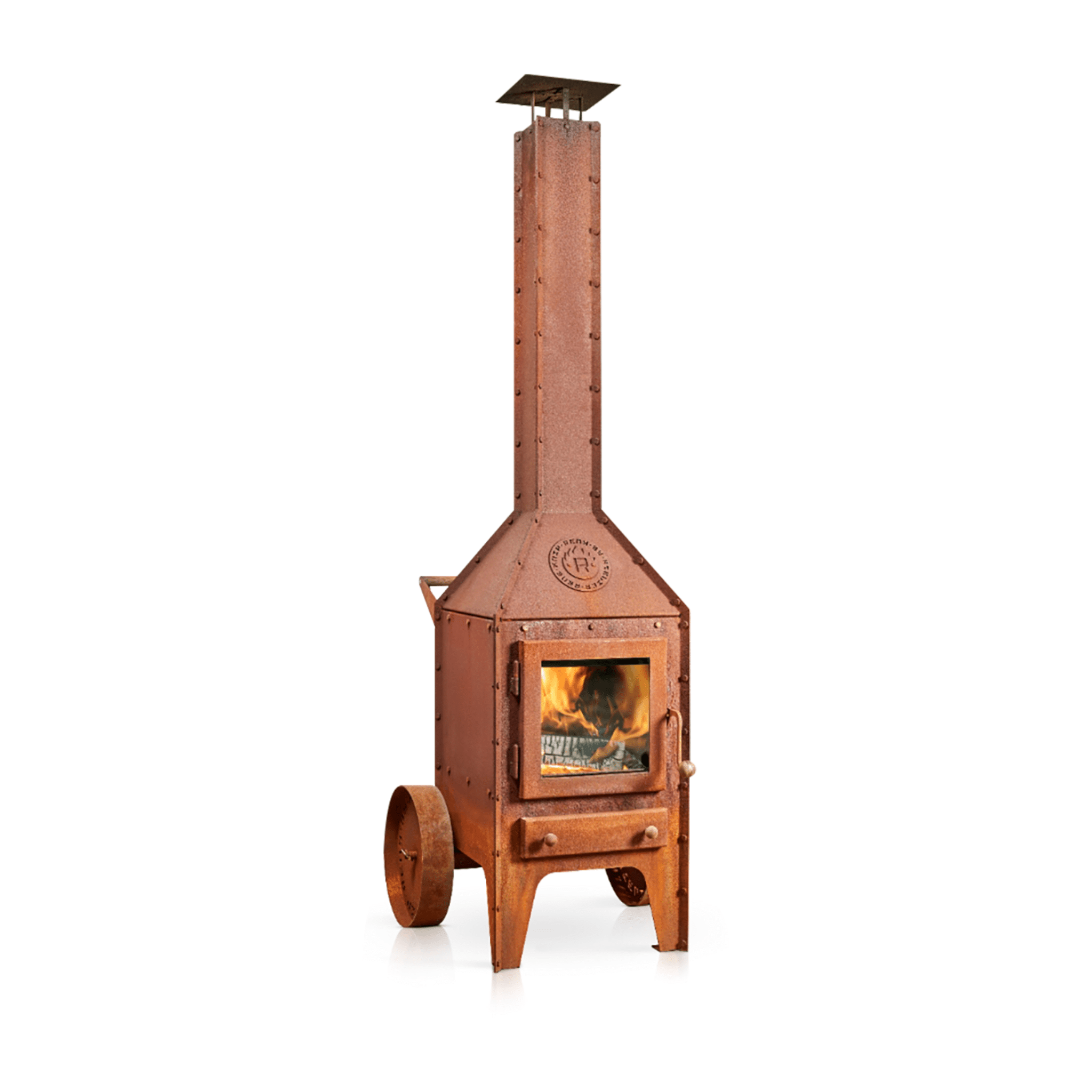 RB73 Bijuga 3mm CorTen Steel Fireplace With Two Wheels and a Push Bar - by RB73 | Buy at Agent BBQ