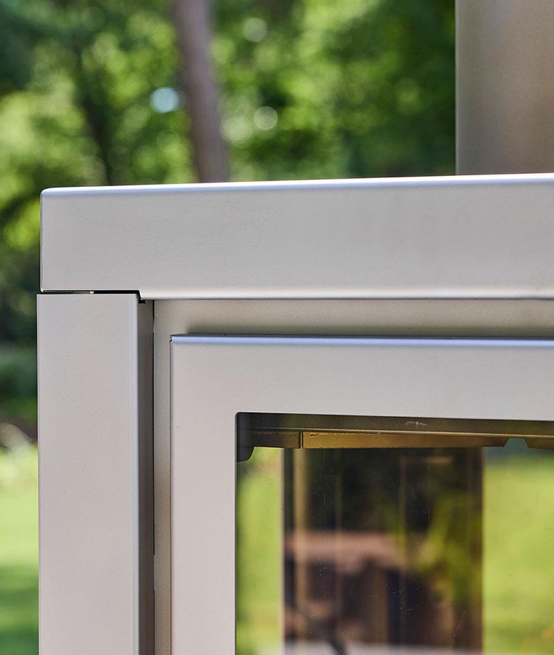 RB73 Quaruba L MOBILE 4 - Sided Glass Matte Stainless Steel Wood - Burning Outdoor Fireplace - by RB73 | Buy at Agent BBQ