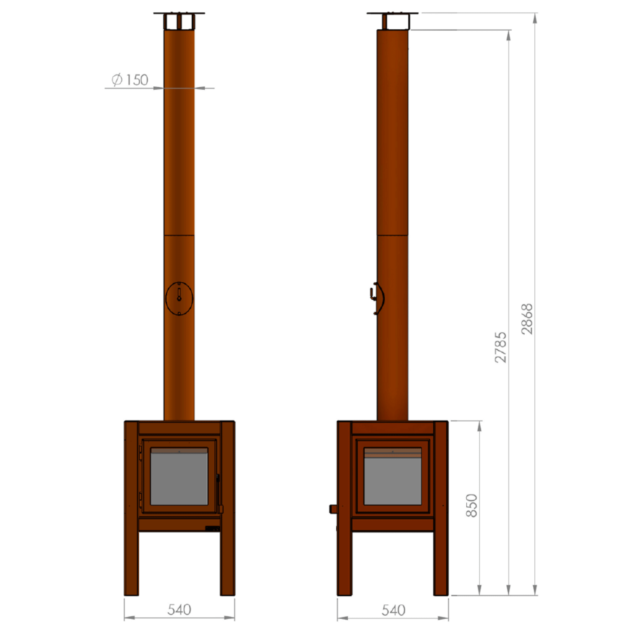 RB73 Quaruba L MOBILE 4 - Sided Glass Warm Brown CorTen Steel Wood - Burning Outdoor Fireplace - by RB73 | Buy at Agent BBQ