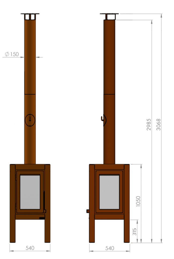 RB73 Quaruba XXL MOBILE 4 - Sided Glass Matte Stainless Steel Wood - Burning Outdoor Fireplace - by RB73 | Buy at Agent BBQ