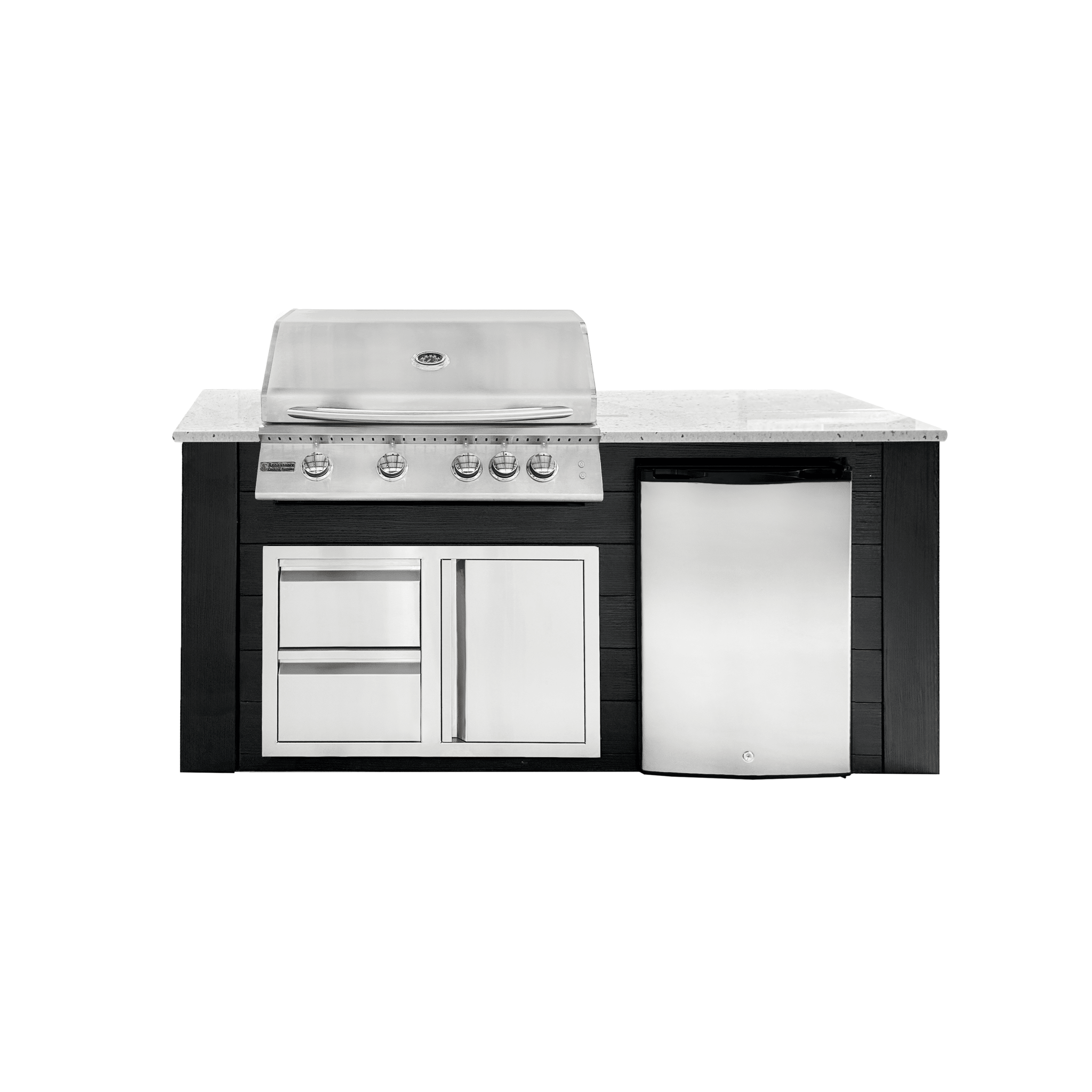 6ft Outdoor Kitchen - Black Cabinet w/ White Granite Countertop - Outdoor Kitchen by Renaissance Cooking Systems | Buy at Agent BBQ