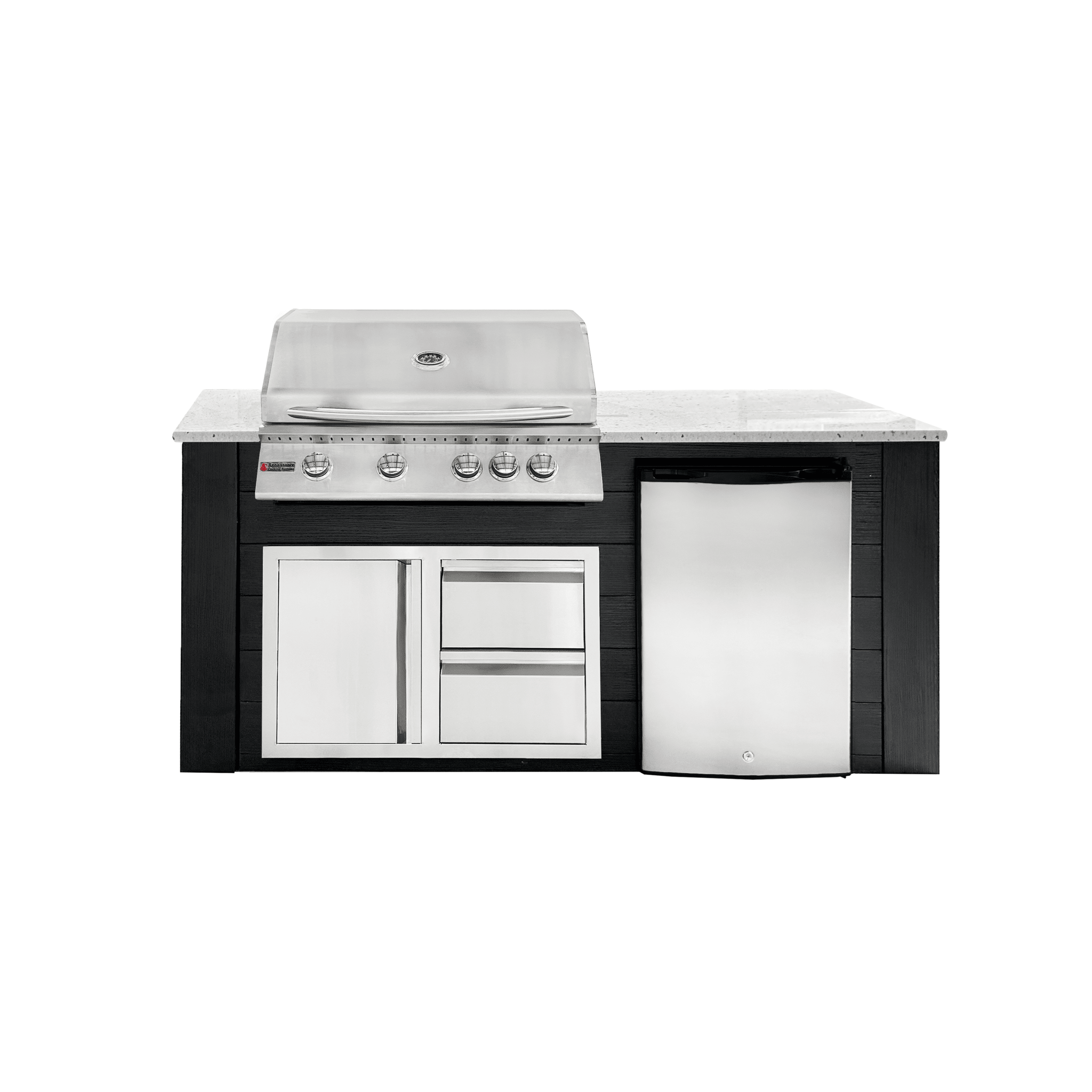 6ft Outdoor Kitchen - Black Cabinet w/ White Granite Countertop - Outdoor Kitchen by Renaissance Cooking Systems | Buy at Agent BBQ