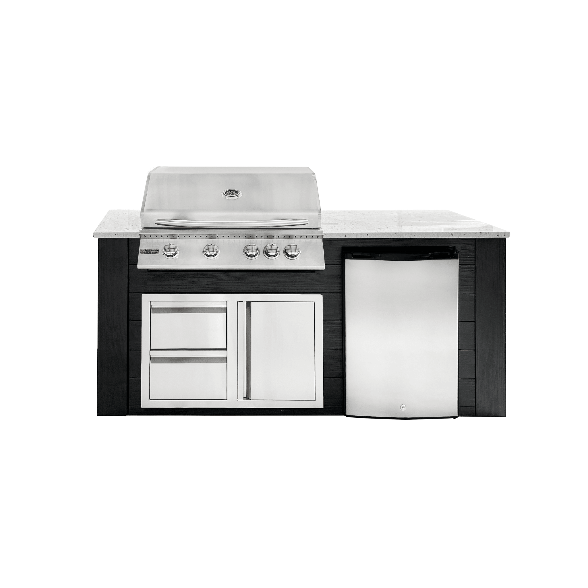 6ft Outdoor Kitchen - Black Cabinet w/ White Granite Countertop - Outdoor Kitchen by Renaissance Cooking Systems | Buy at Agent BBQ