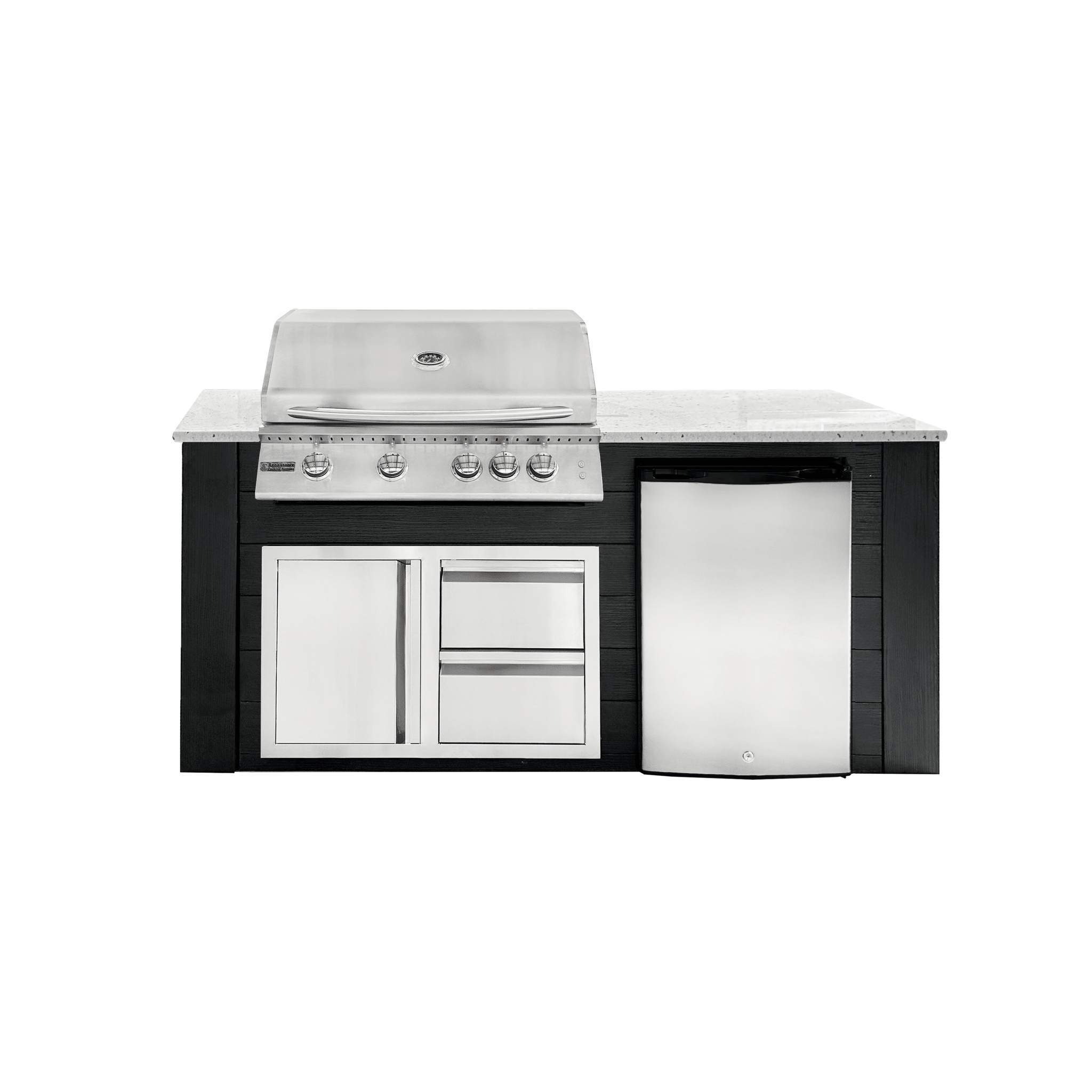 6ft Outdoor Kitchen - Black Cabinet w/ White Granite Countertop - Outdoor Kitchen by Renaissance Cooking Systems | Buy at Agent BBQ