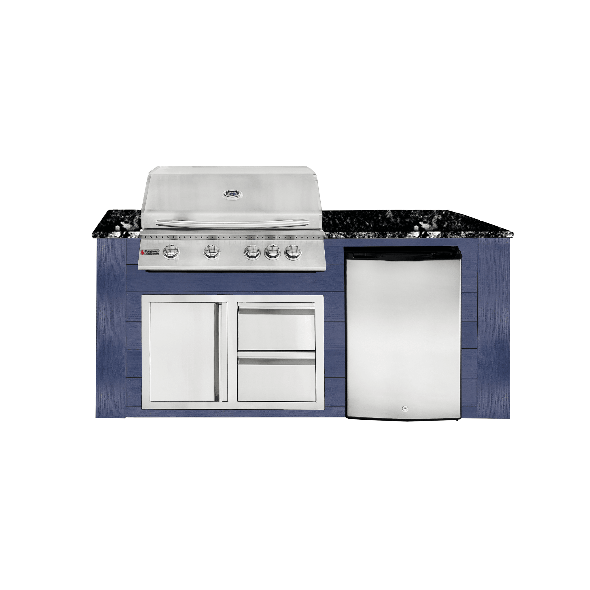 6ft Outdoor Kitchen - Blue Cabinet w/ Black Granite Countertop - Outdoor Kitchen by Renaissance Cooking Systems | Buy at Agent BBQ