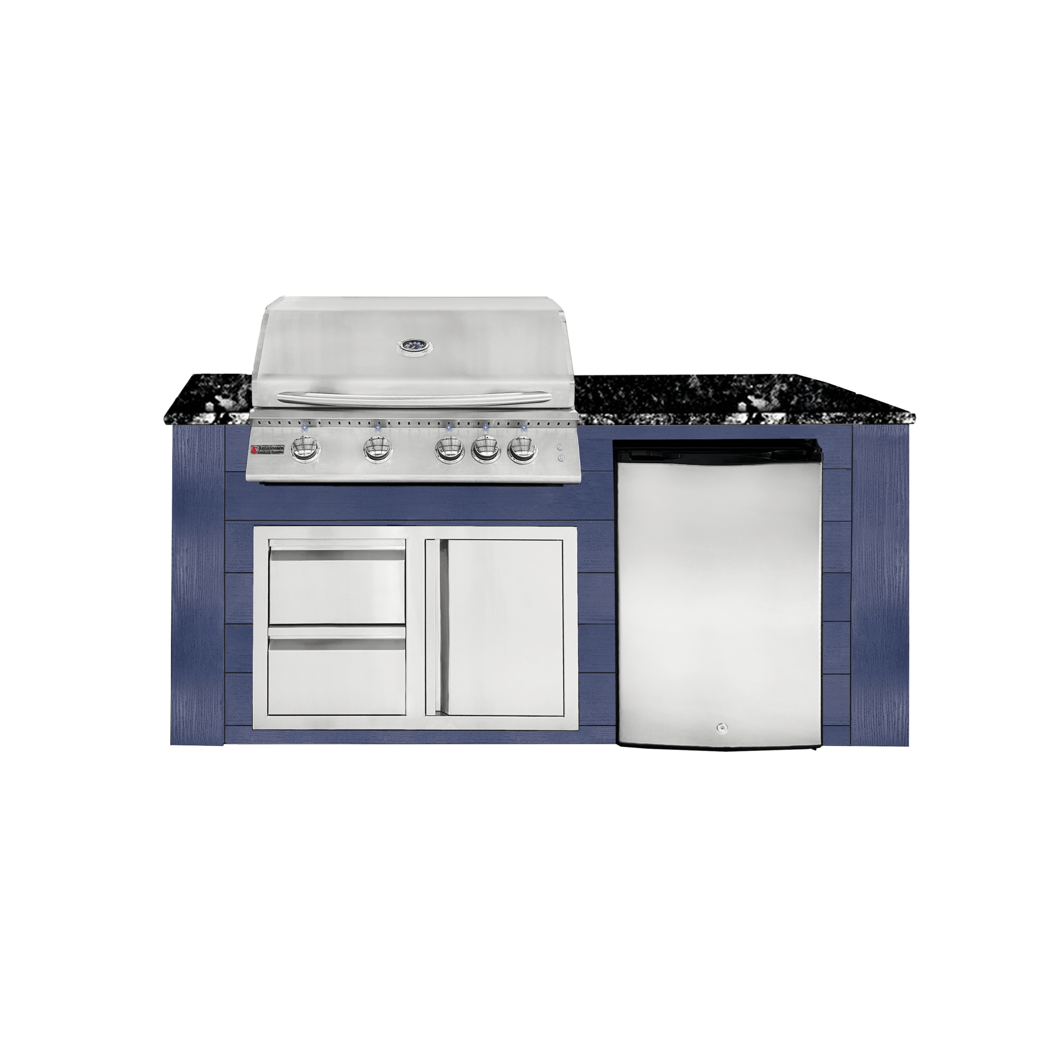 6ft Outdoor Kitchen - Blue Cabinet w/ Black Granite Countertop - Outdoor Kitchen by Renaissance Cooking Systems | Buy at Agent BBQ