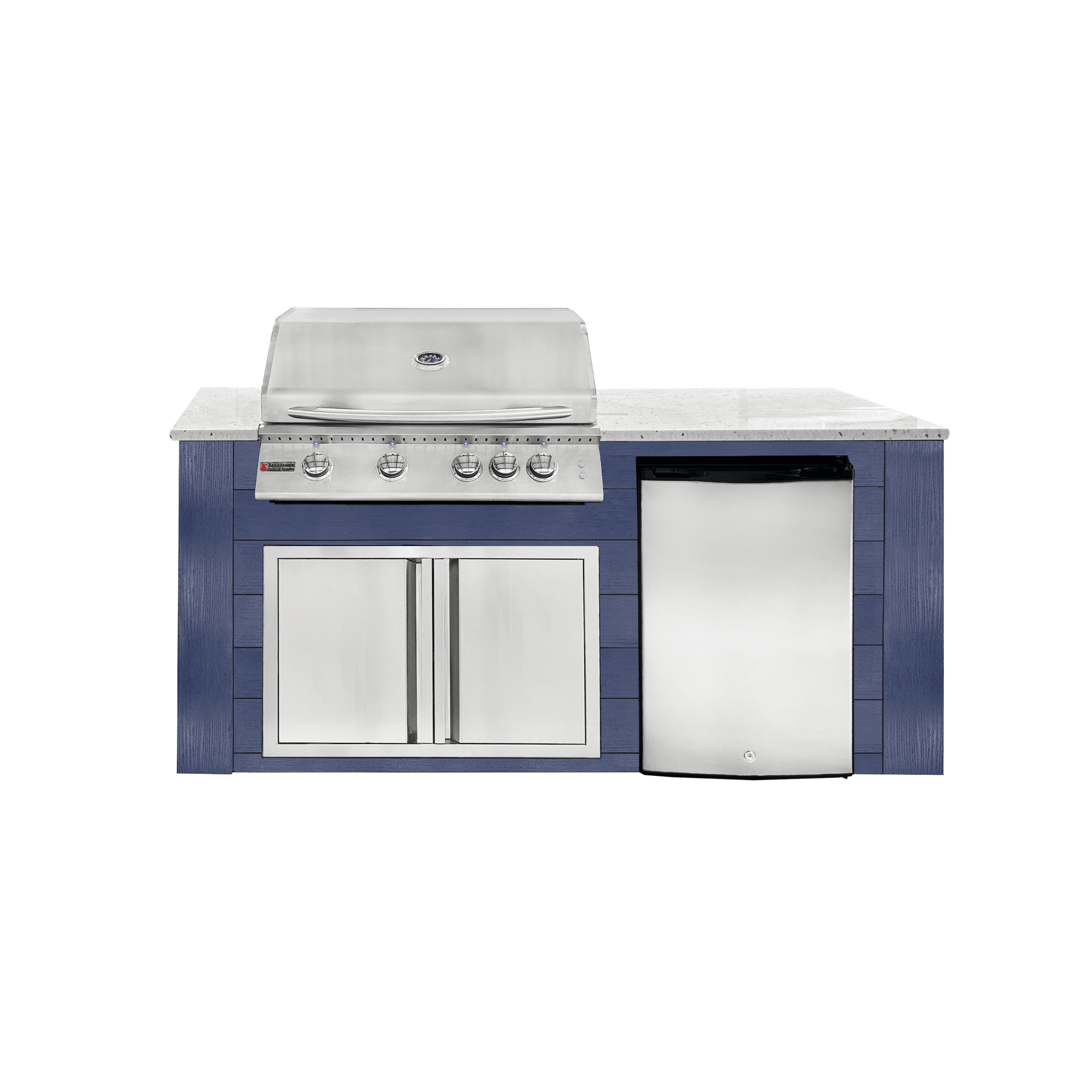 6ft Outdoor Kitchen - Blue Cabinet w/ White Granite Countertop - Outdoor Kitchen by Renaissance Cooking Systems | Buy at Agent BBQ