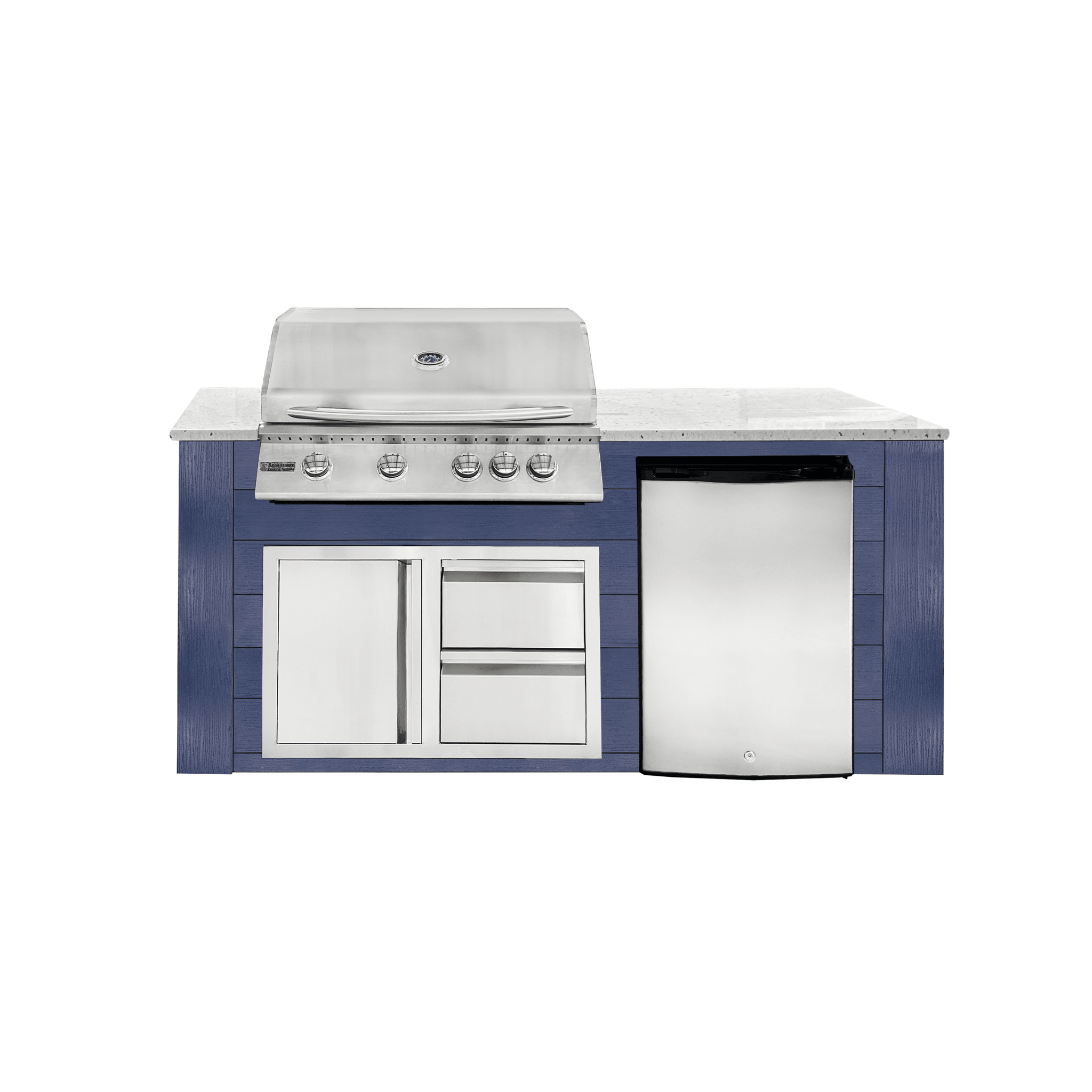 6ft Outdoor Kitchen - Blue Cabinet w/ White Granite Countertop - Outdoor Kitchen by Renaissance Cooking Systems | Buy at Agent BBQ