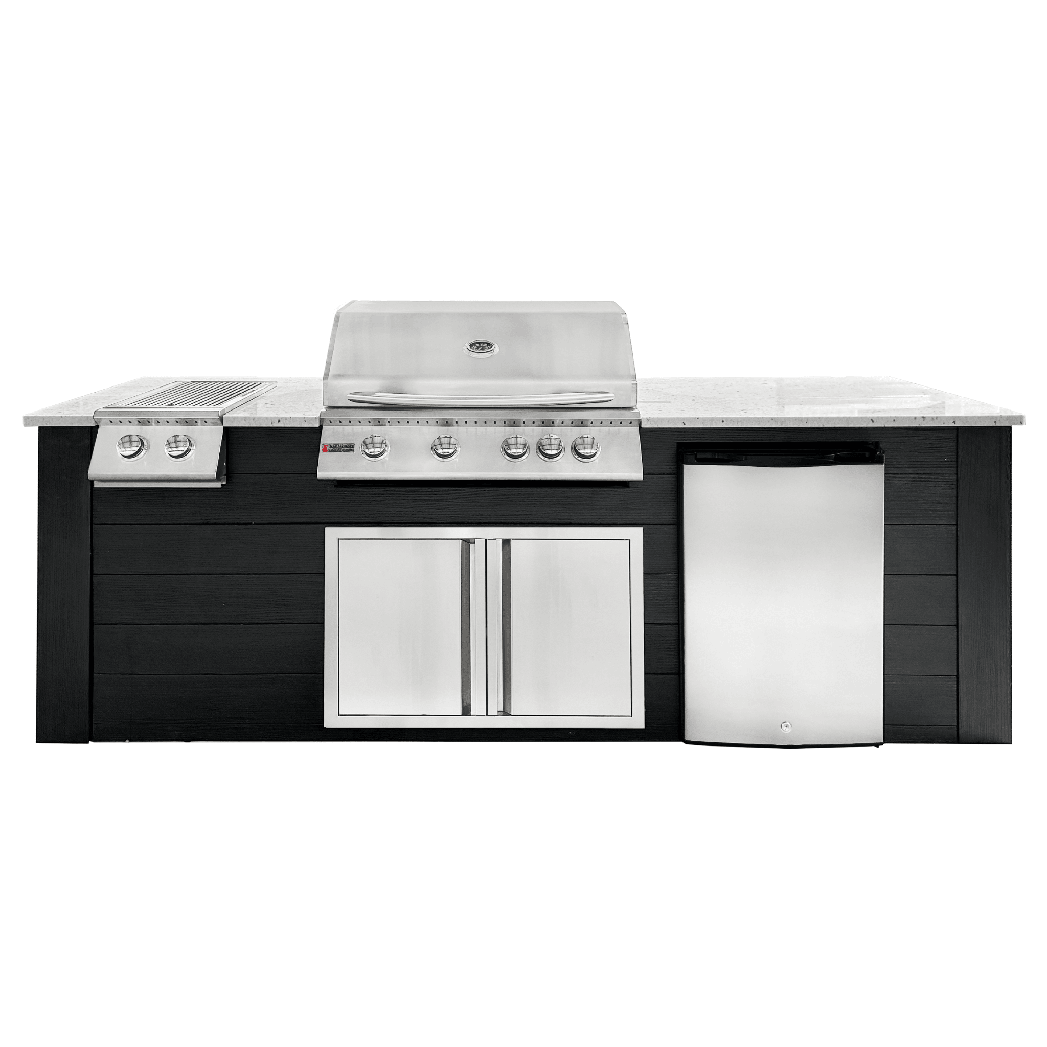 8ft Outdoor Kitchen - Black Cabinet w/ White Granite Countertop - Outdoor Kitchen by Renaissance Cooking Systems | Buy at Agent BBQ