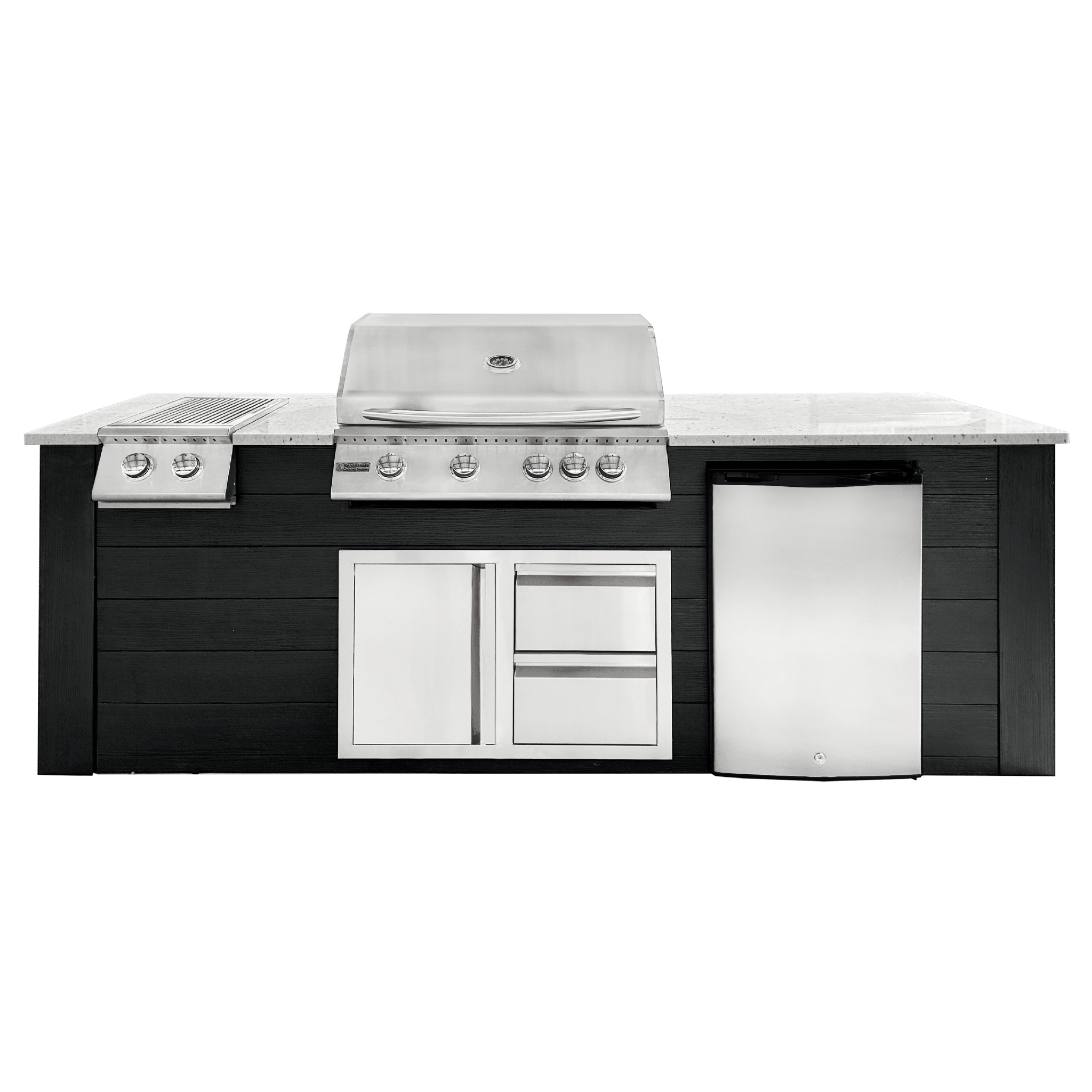 8ft Outdoor Kitchen - Black Cabinet w/ White Granite Countertop - Outdoor Kitchen by Renaissance Cooking Systems | Buy at Agent BBQ
