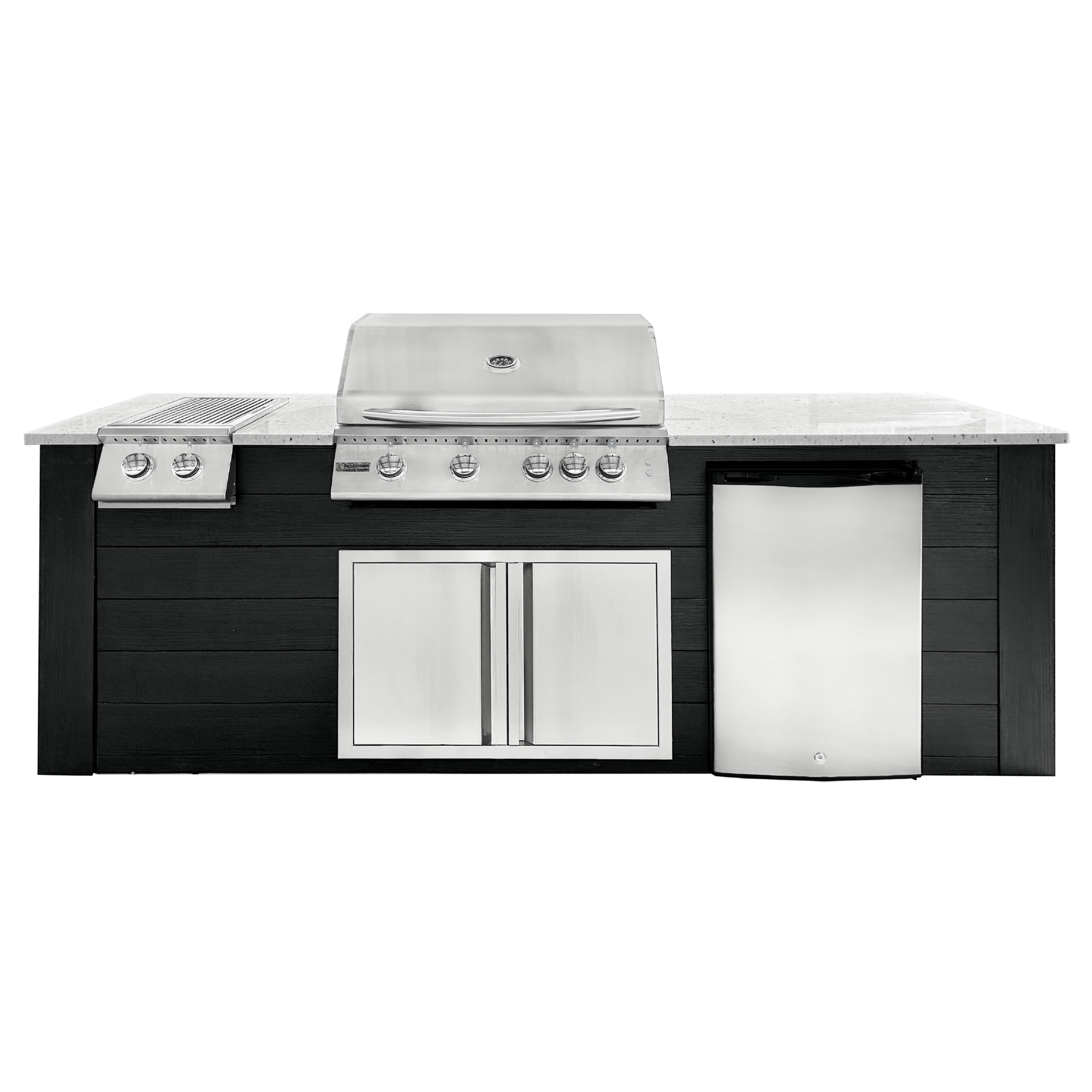 8ft Outdoor Kitchen - Black Cabinet w/ White Granite Countertop - Outdoor Kitchen by Renaissance Cooking Systems | Buy at Agent BBQ