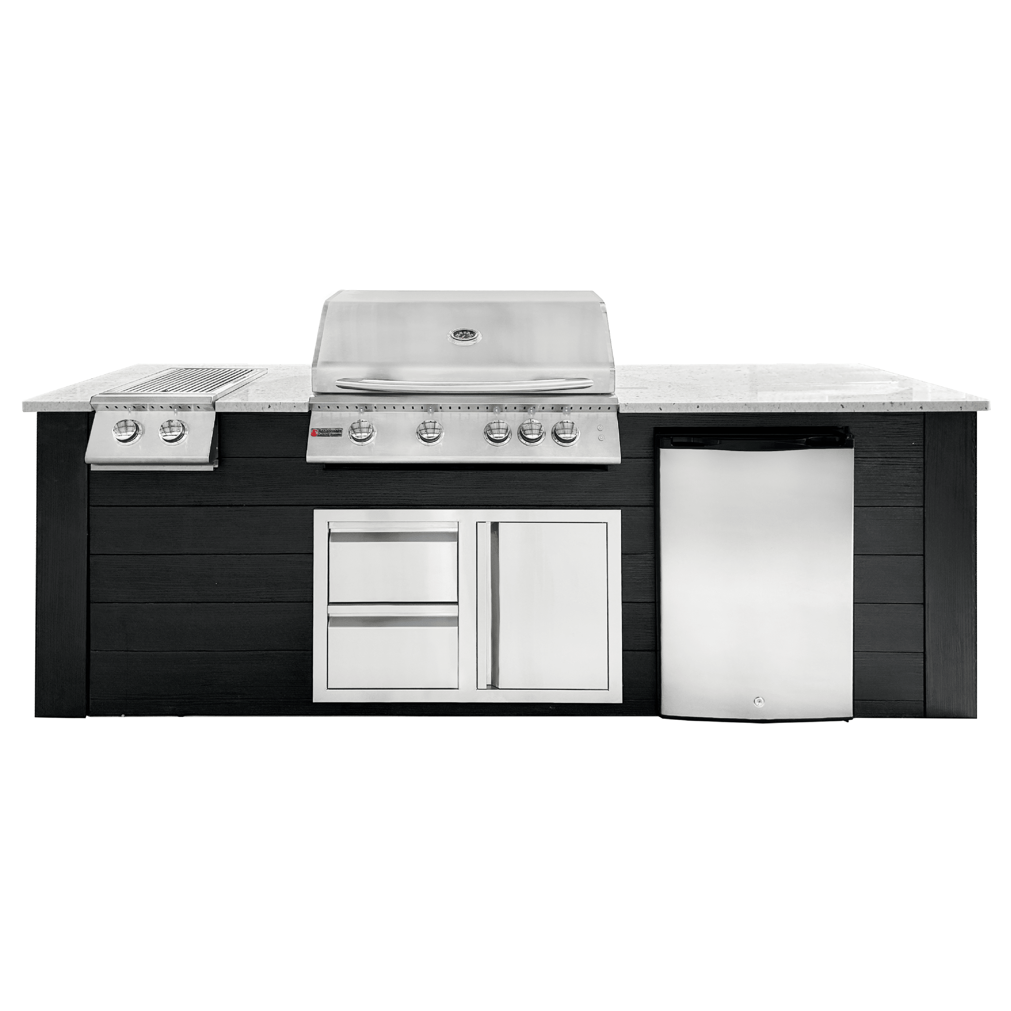 8ft Outdoor Kitchen - Black Cabinet w/ White Granite Countertop - Outdoor Kitchen by Renaissance Cooking Systems | Buy at Agent BBQ
