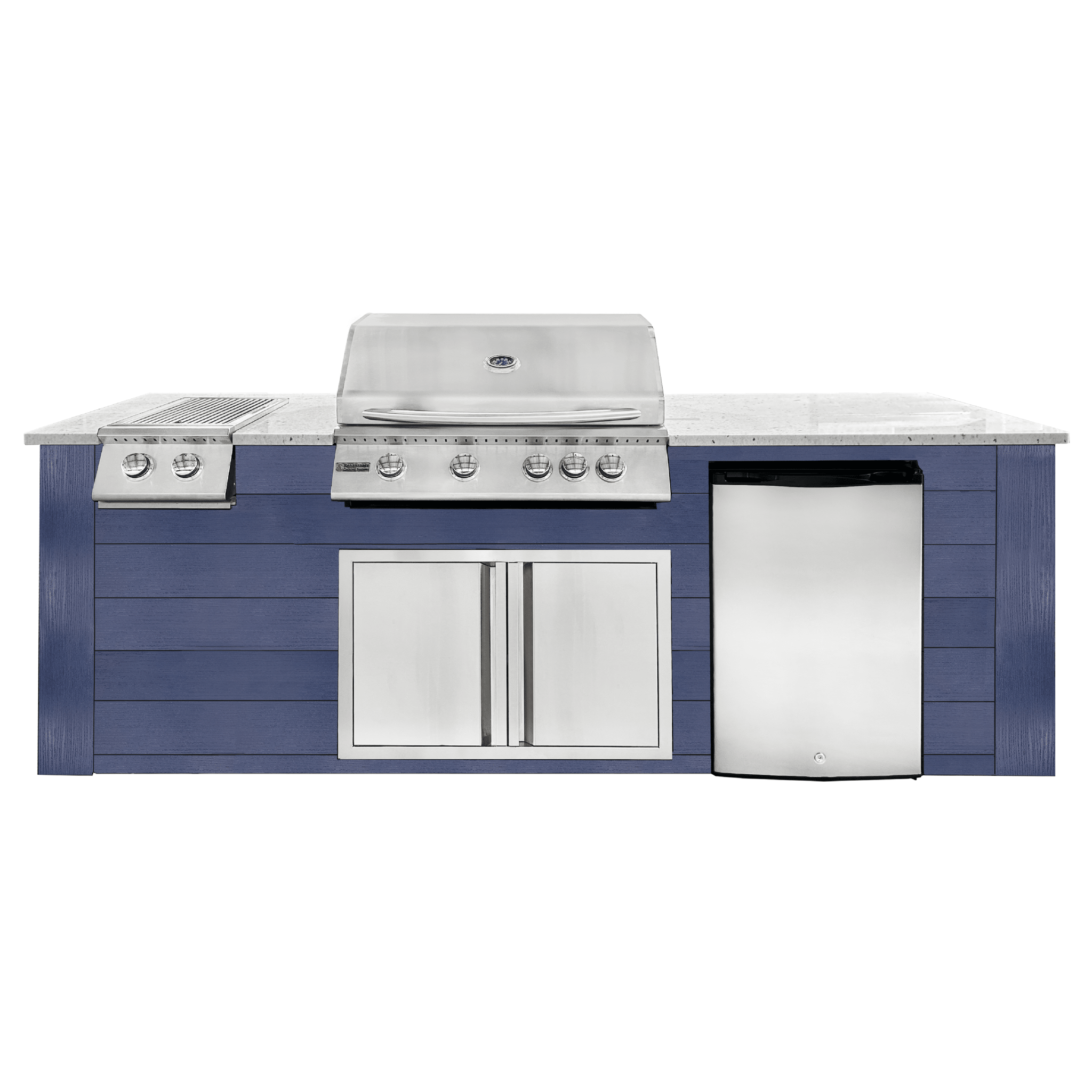 8ft Outdoor Kitchen - Blue Cabinet w/ White Granite Countertop - Outdoor Kitchen by Renaissance Cooking Systems | Buy at Agent BBQ