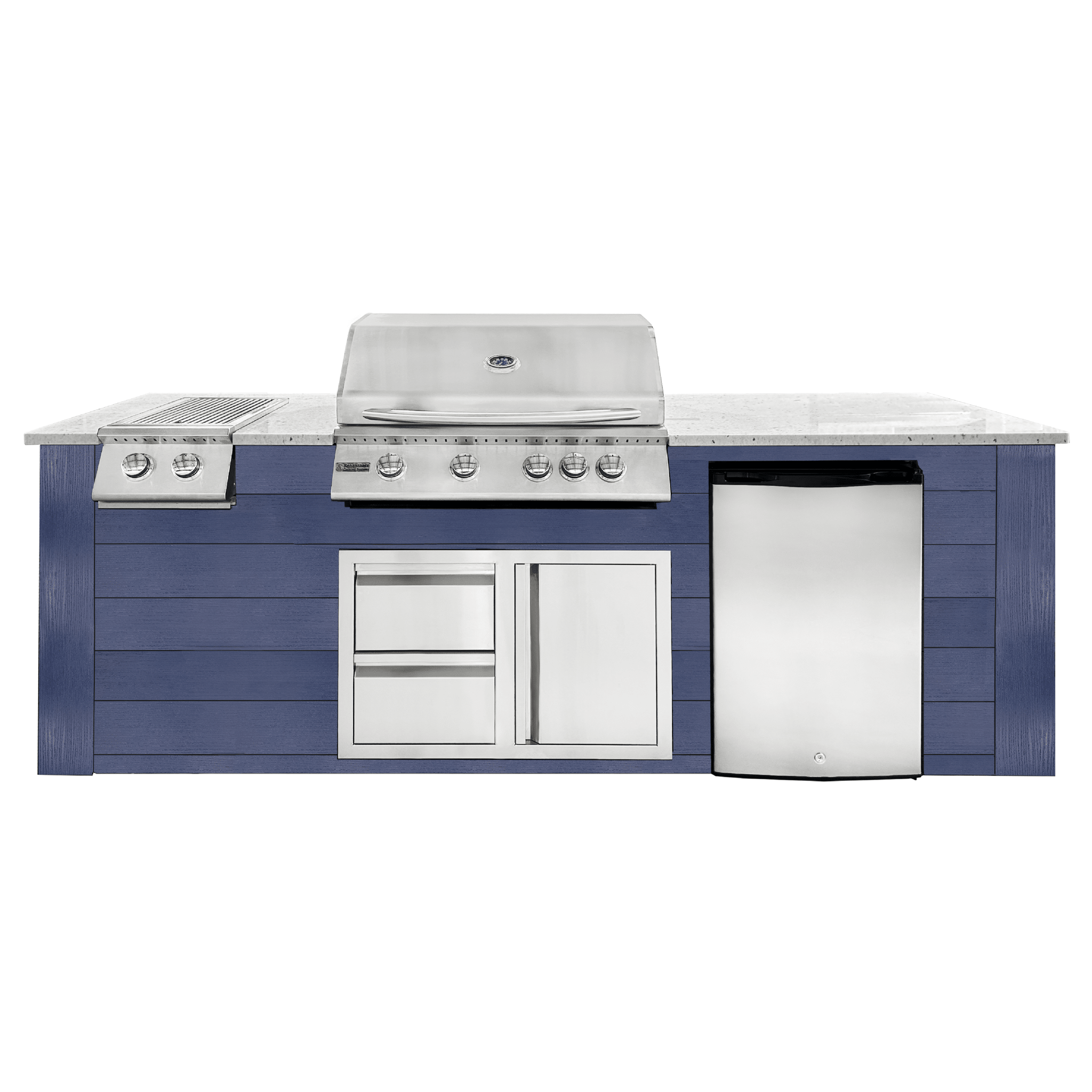 8ft Outdoor Kitchen - Blue Cabinet w/ White Granite Countertop - Outdoor Kitchen by Renaissance Cooking Systems | Buy at Agent BBQ