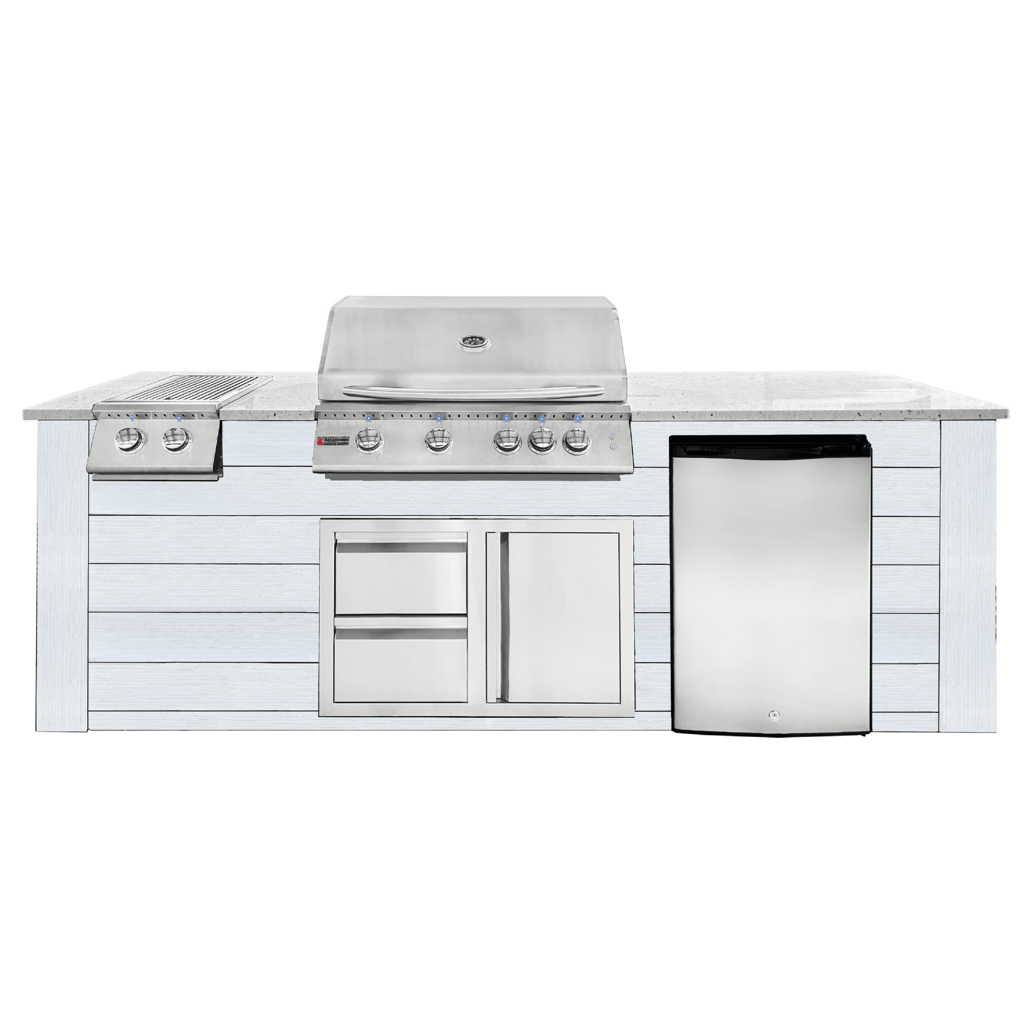 8ft Outdoor Kitchen - White Cabinet w/ White Granite Countertop - Outdoor Kitchen by Renaissance Cooking Systems | Buy at Agent BBQ
