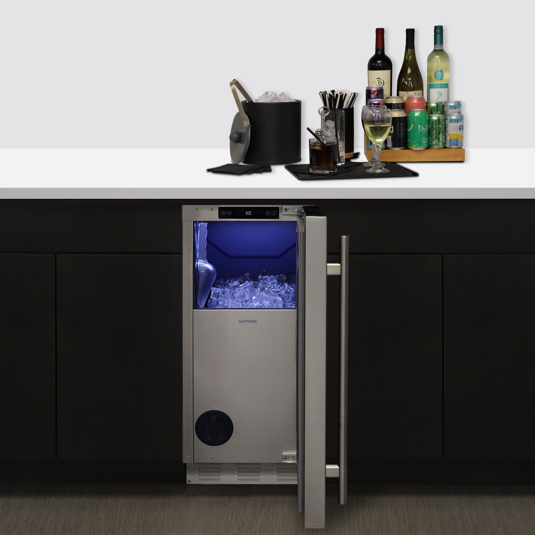Sapphire Series 5 Indoor Clear Ice Machine, Gourmet Cube, Factory Installed Drain Pump - SIIM15PSS - Ice Maker by Sapphire | Buy at Agent BBQ