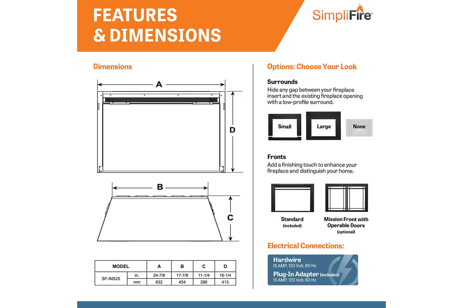 SimpliFire 25" Electric Fireplace Insert - Electric Fireplace Inserts by SimpliFire | Buy at Agent BBQ