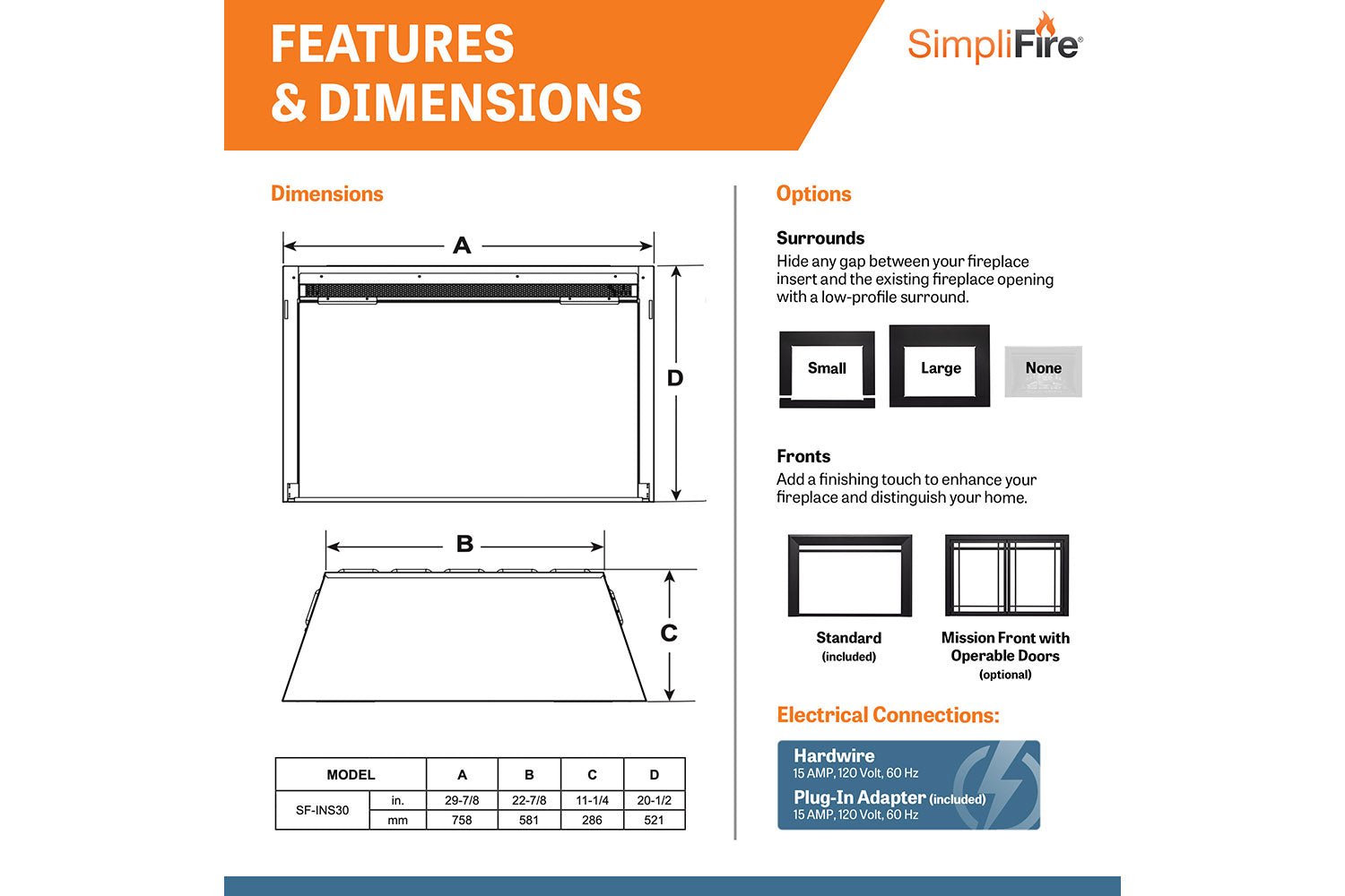 SimpliFire 30" Electric Fireplace Insert - Fireplaces Inserts by SimpliFire | Buy at Agent BBQ
