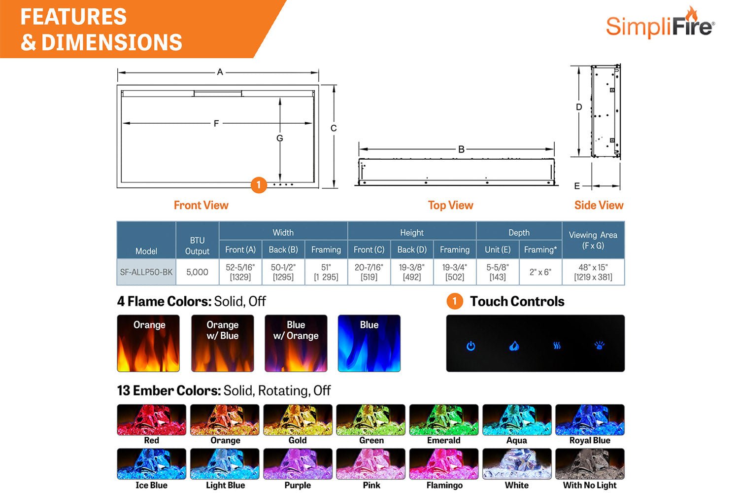 SimpliFire Allusion Platinum 50'' Wall Mount / Recessed Linear Electric Fireplace - Electric Fireplace by SimpliFire | Buy at Agent BBQ