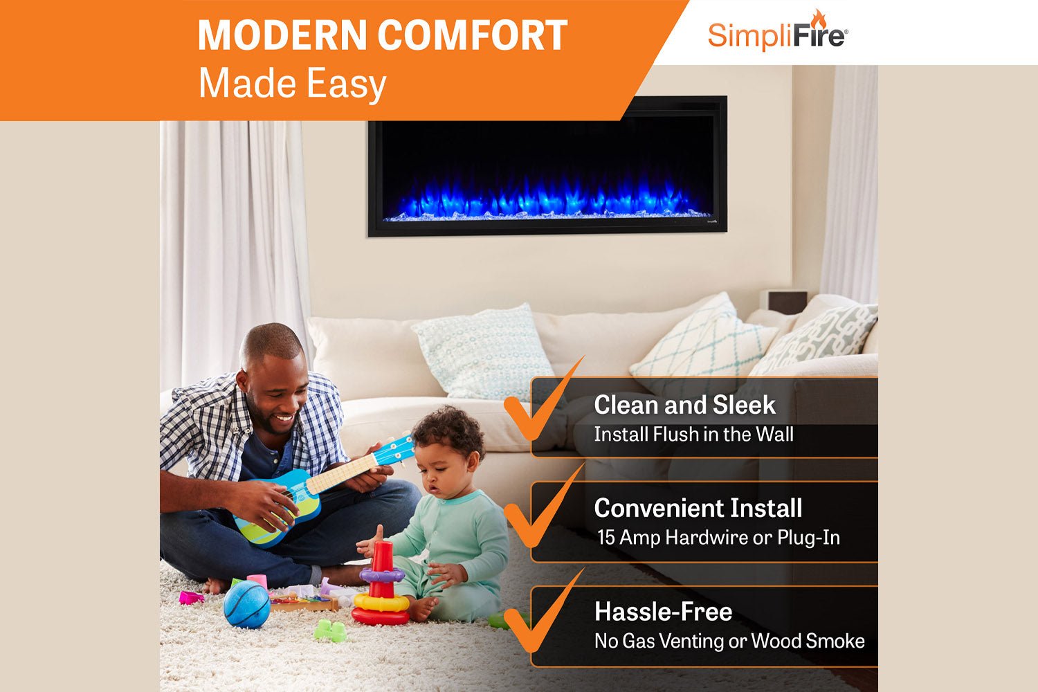 SimpliFire Allusion Platinum 50'' Wall Mount / Recessed Linear Electric Fireplace - Electric Fireplace by SimpliFire | Buy at Agent BBQ