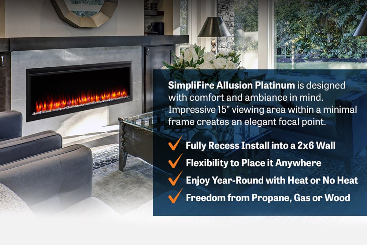 SimpliFire Allusion Platinum 50'' Wall Mount / Recessed Linear Electric Fireplace - Electric Fireplace by SimpliFire | Buy at Agent BBQ
