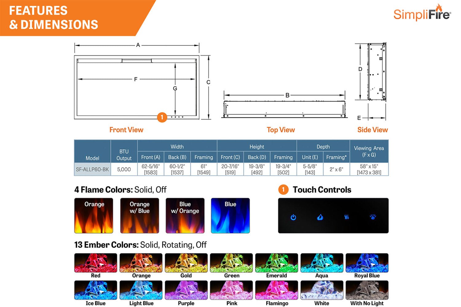 SimpliFire Allusion Platinum 60" Wall Mount / Recessed Linear Electric Fireplace - Electric Fireplace by SimpliFire | Buy at Agent BBQ