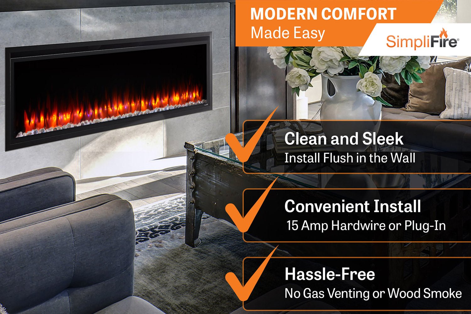 SimpliFire Allusion Platinum 60" Wall Mount / Recessed Linear Electric Fireplace - Electric Fireplace by SimpliFire | Buy at Agent BBQ