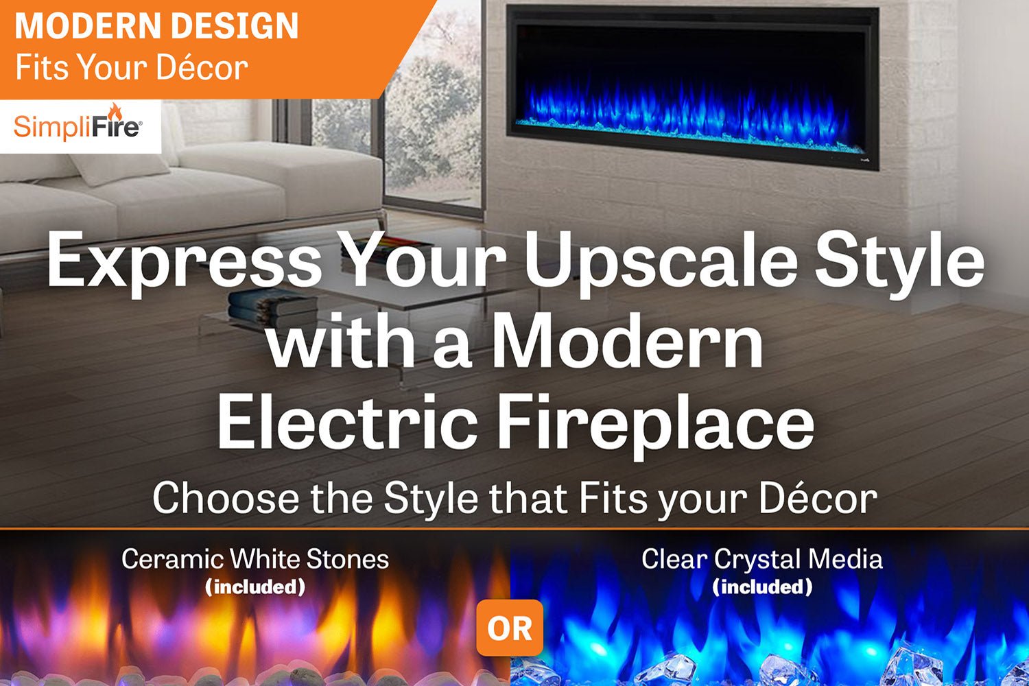 SimpliFire Allusion Platinum 60" Wall Mount / Recessed Linear Electric Fireplace - Electric Fireplace by SimpliFire | Buy at Agent BBQ