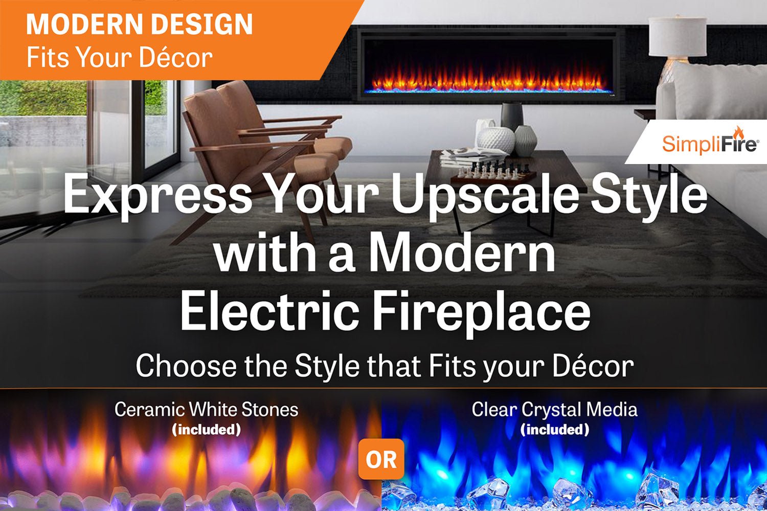 SimpliFire Allusion Platinum 72" Wall Mount / Recessed Electric Fireplace - Electric Fireplace by SimpliFire | Buy at Agent BBQ