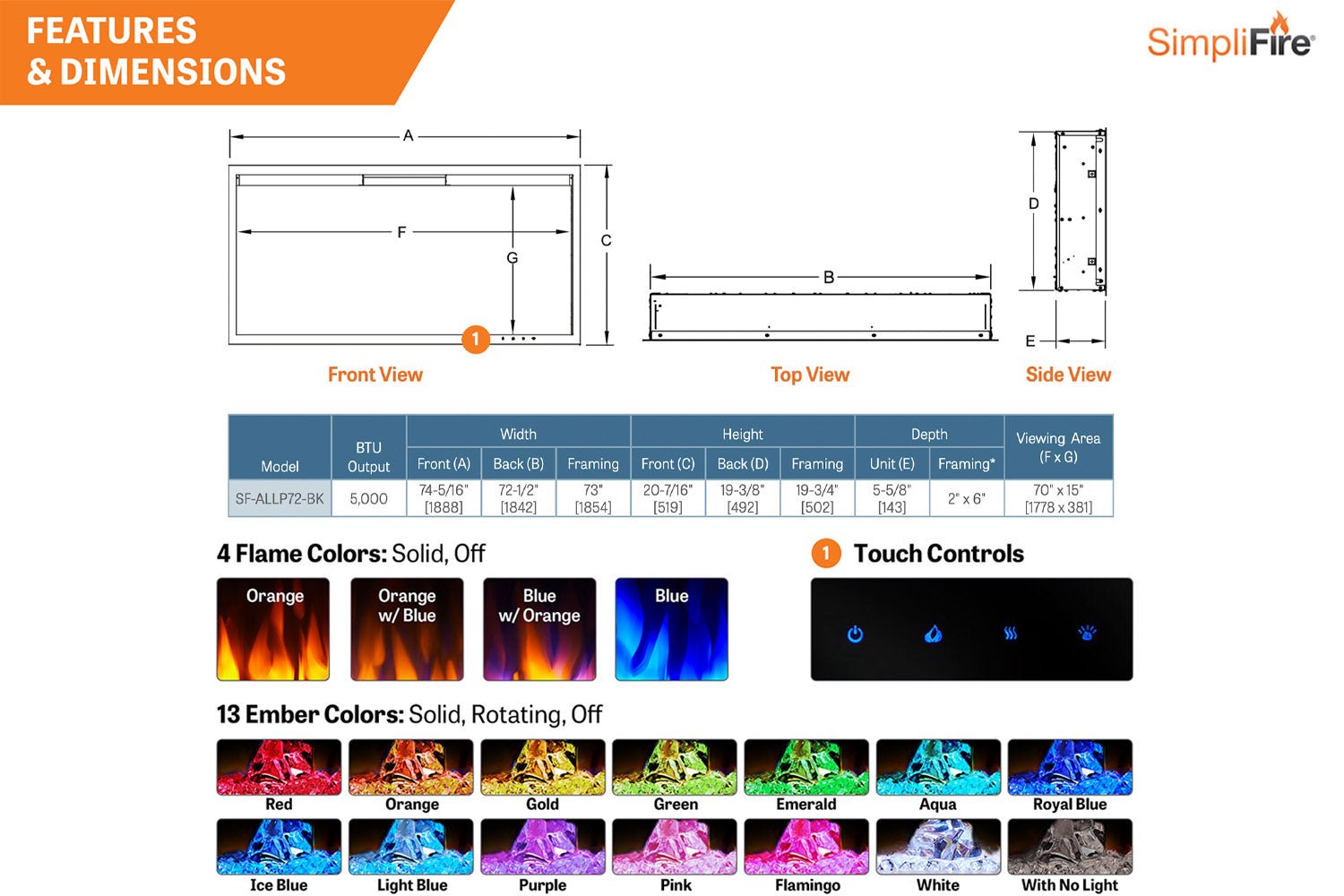 SimpliFire Allusion Platinum 72" Wall Mount / Recessed Electric Fireplace - Electric Fireplace by SimpliFire | Buy at Agent BBQ
