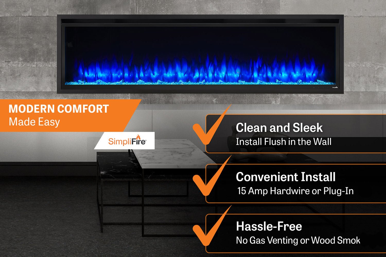 SimpliFire Allusion Platinum 72" Wall Mount / Recessed Electric Fireplace - Electric Fireplace by SimpliFire | Buy at Agent BBQ