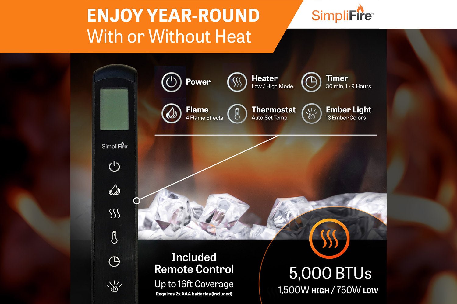 SimpliFire Allusion Platinum 72" Wall Mount / Recessed Electric Fireplace - Electric Fireplace by SimpliFire | Buy at Agent BBQ