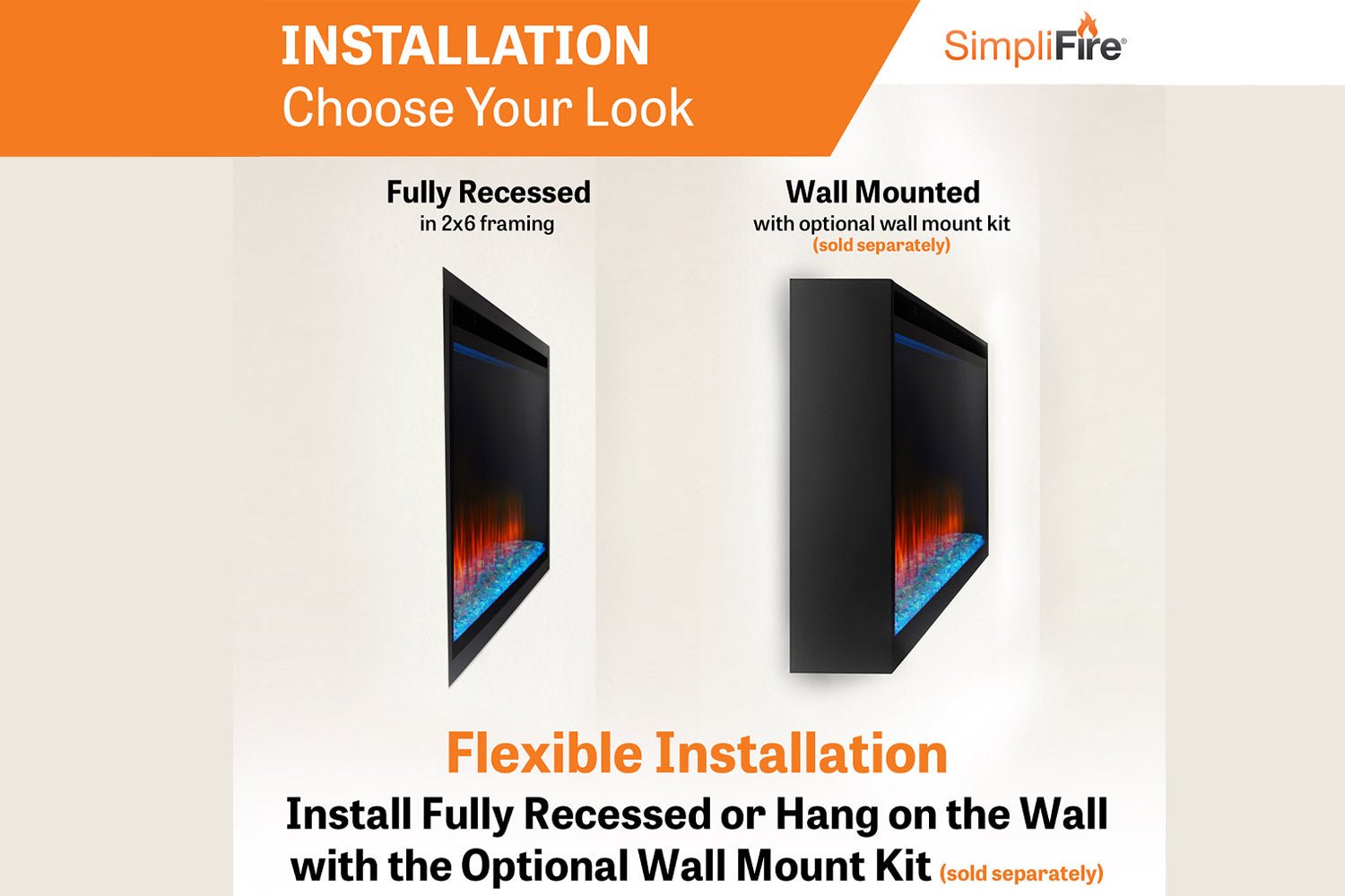 SimpliFire Allusion Platinum 72" Wall Mount / Recessed Electric Fireplace - Electric Fireplace by SimpliFire | Buy at Agent BBQ