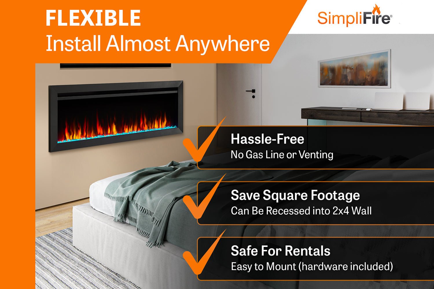 SimpliFire Allusion Slim 40" Wall Mount / Recessed Electric Fireplace - Electric Fireplace by SimpliFire | Buy at Agent BBQ