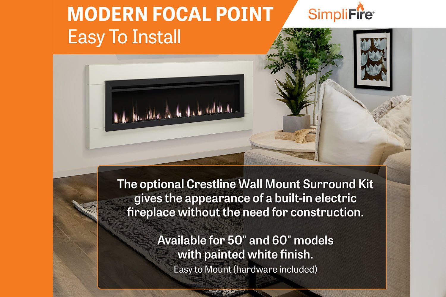 SimpliFire Allusion Slim 50" Wall Mount / Recessed Electric Fireplace - Electric Fireplace by SimpliFire | Buy at Agent BBQ