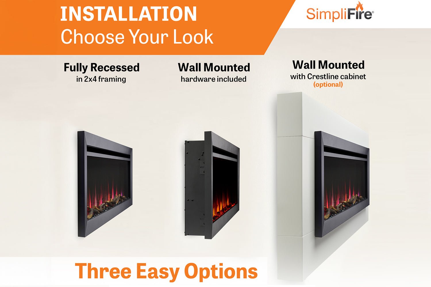 SimpliFire Allusion Slim 60" Wall Mount / Recessed Electric Fireplace - Electric Fireplace by SimpliFire | Buy at Agent BBQ