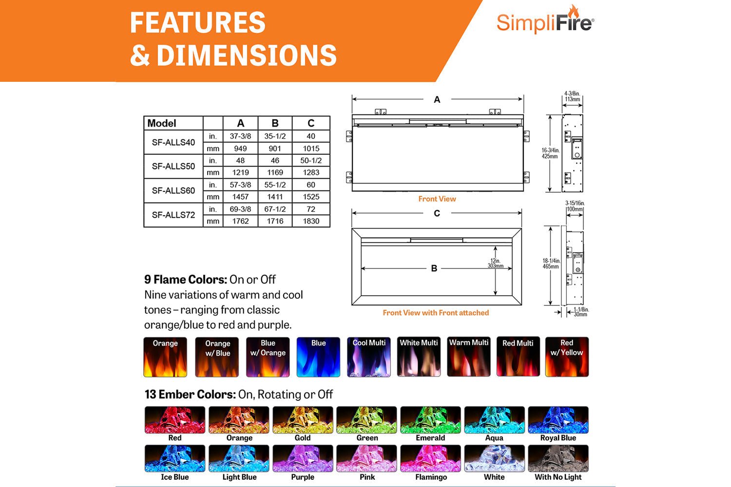SimpliFire Allusion Slim 72" Wall Mount / Recessed Electric Fireplace - Electric Fireplace by SimpliFire | Buy at Agent BBQ